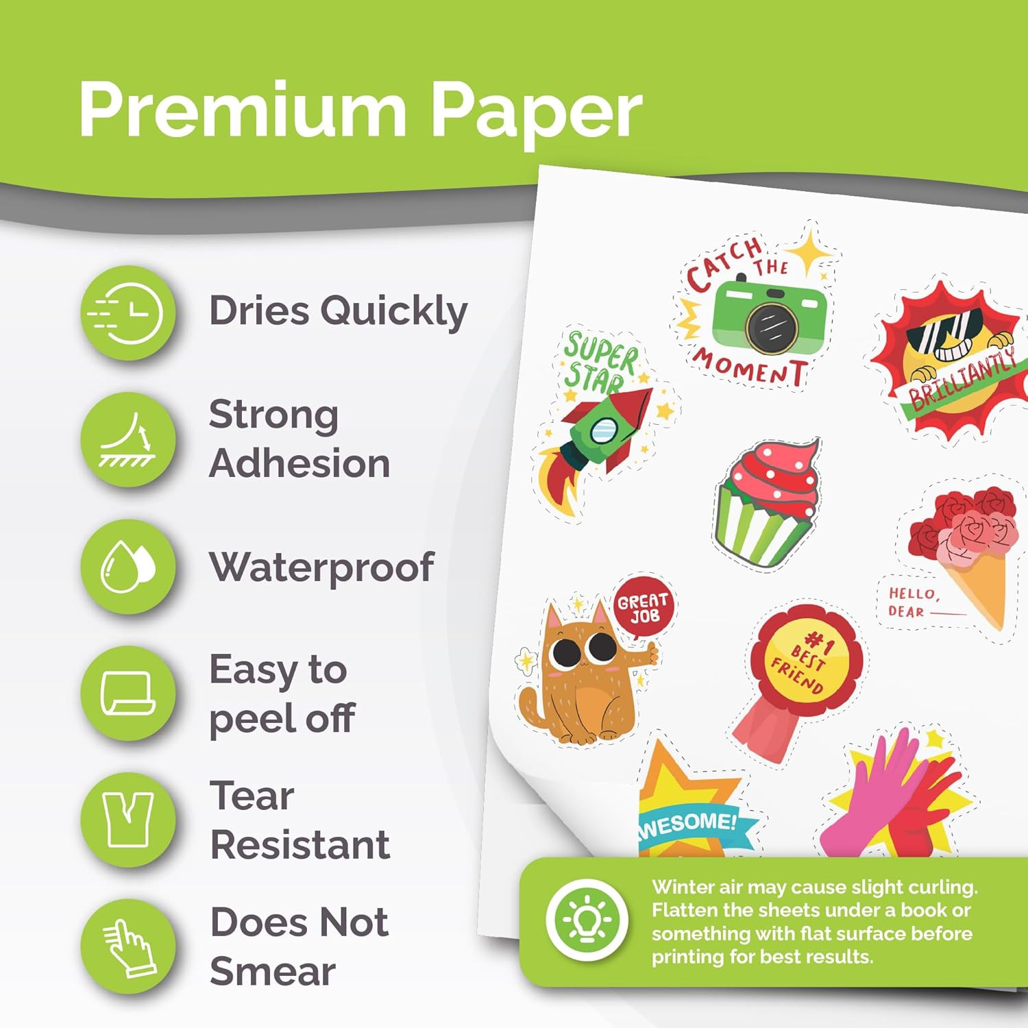 Premium Printable Vinyl Sticker Paper for Inkjet Printer – 34 Sheets Self-Adhesi