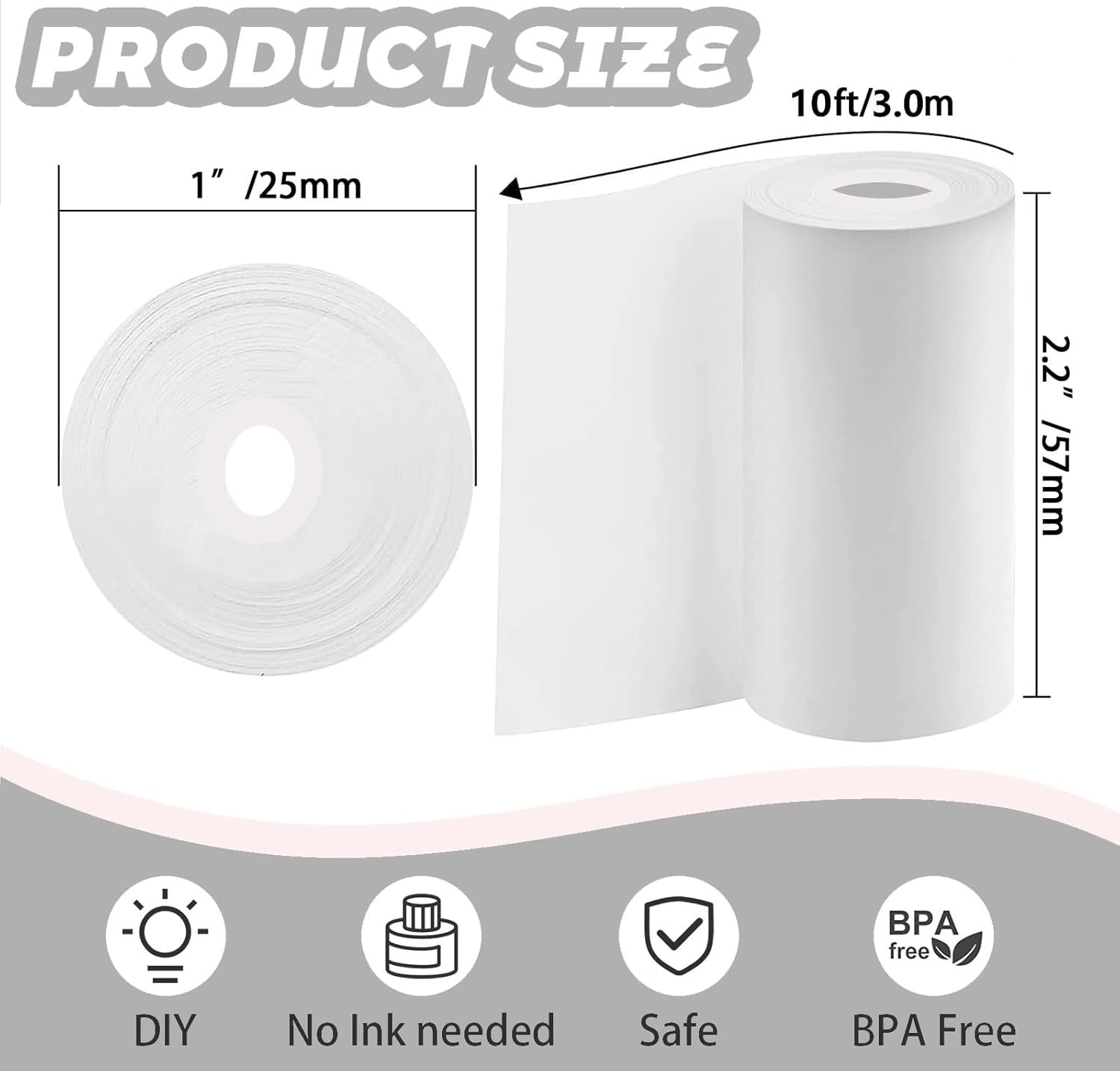 10 Rolls Mini Thermal Printer Sticker Paper, 57 X 25Mm, Mini Pocket Printer Stic