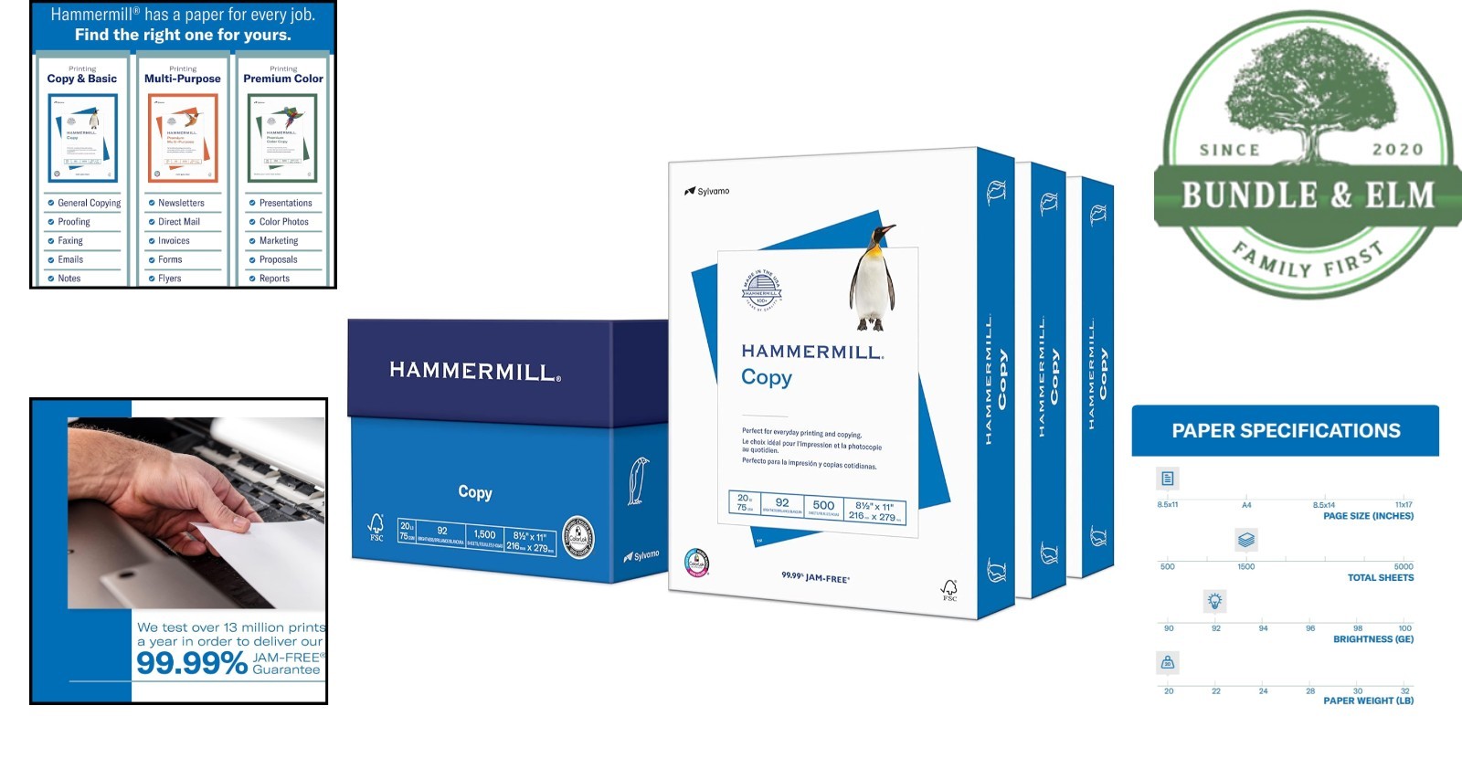 92 Bright 20 lb Copy Paper, 8.5 x 11, 1500 Sheets, Smooth for Easy Printing