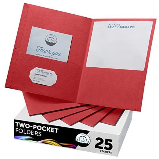 Two-Pocket Folders, 25-Pack, Textured Paper, Letter Size (EZ 25 Folders Red