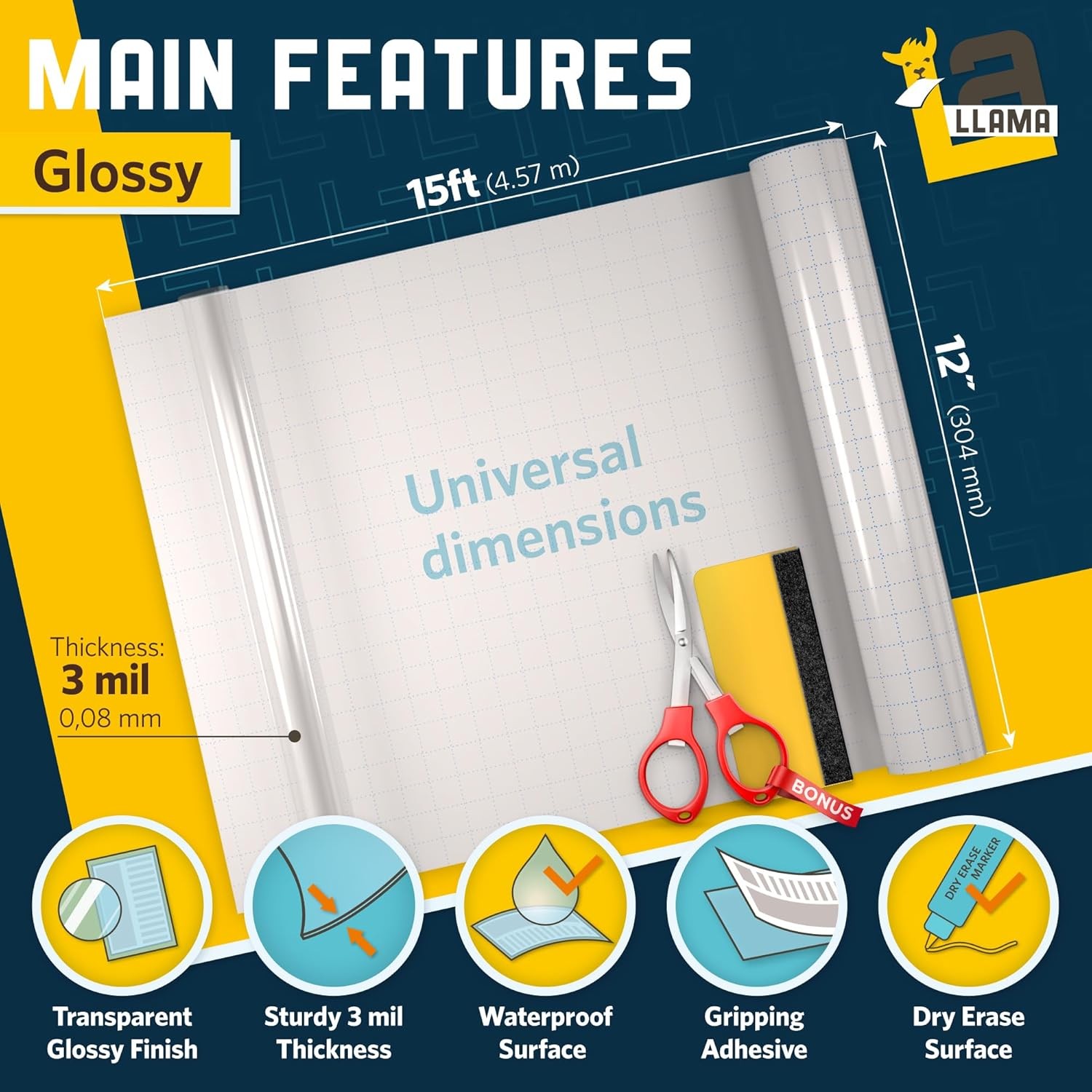 Clear Vinyl Laminating Roll 12” x 15ft – 3 MIL – Self Adhesive Glossy