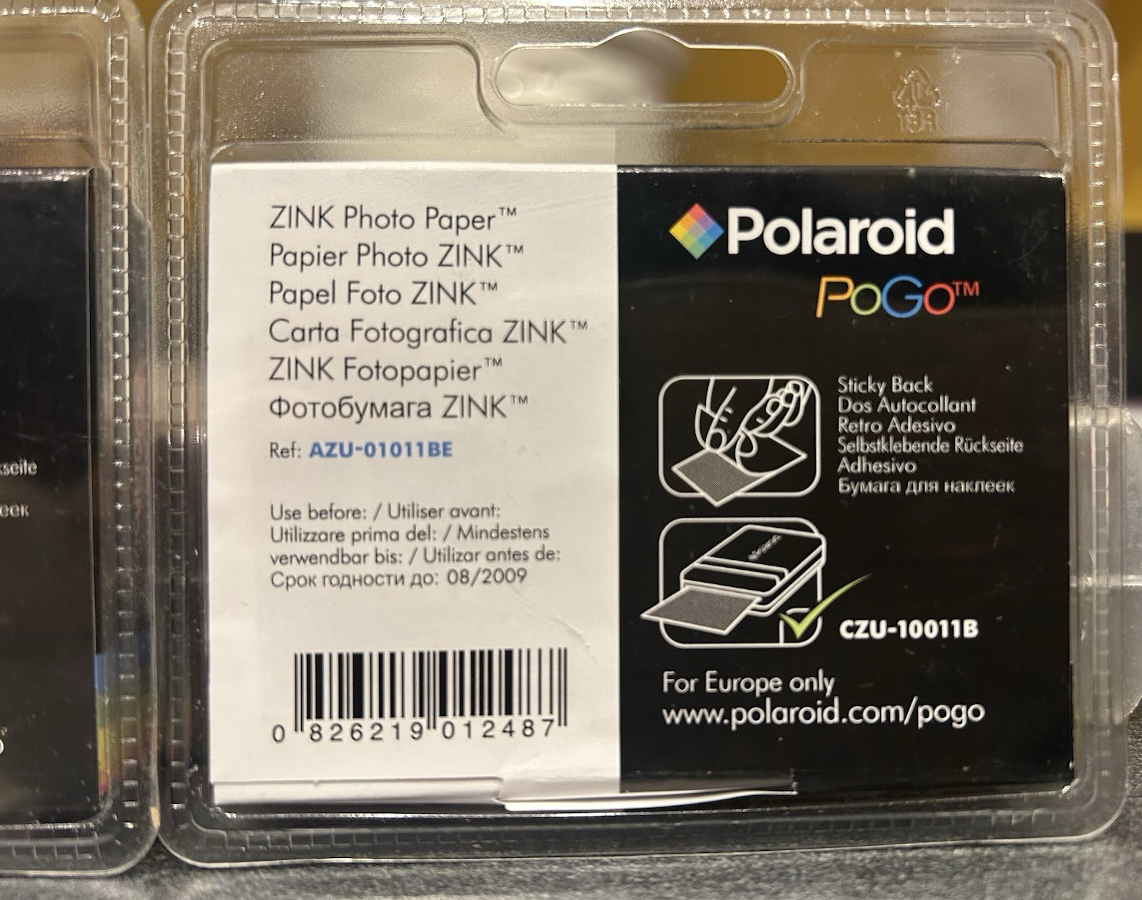 2 Polaroid PoGo Zink Photo Paper 10 pack, 2”x3” ***use by date was 2009***