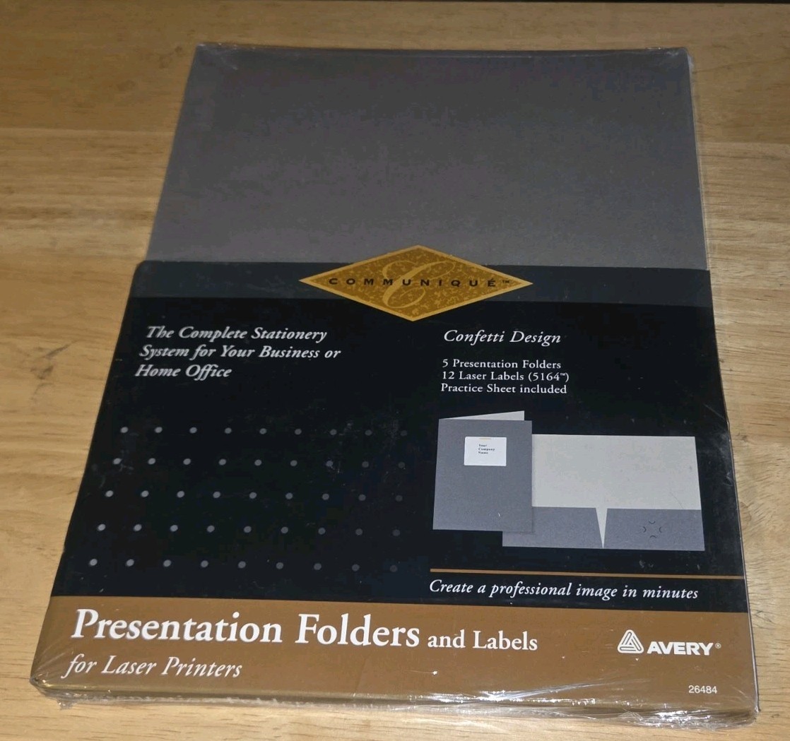 Avery 26484 ONE Package of 5 Presentation Folders and 12 Labels NEW Confetti