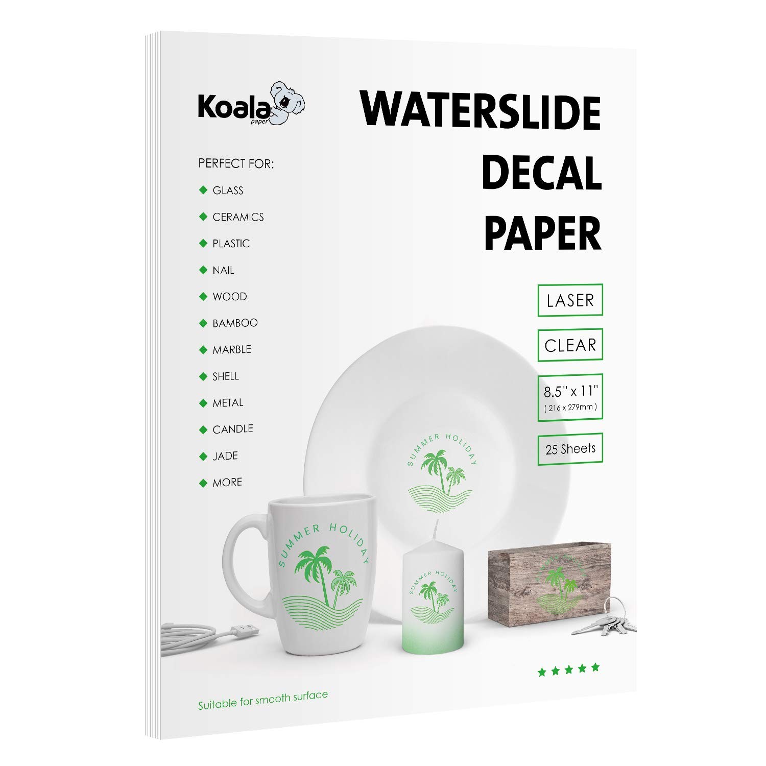 Koala Waterslide Decal Paper for Laser Printer – Clear Transparent – 25 Sheet…