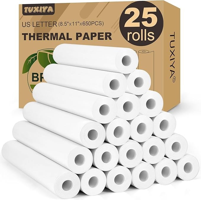 25 Rolls Thermal Printer Paper 8.5″x11″ US Letter Size, BPA 25 Rolls, white