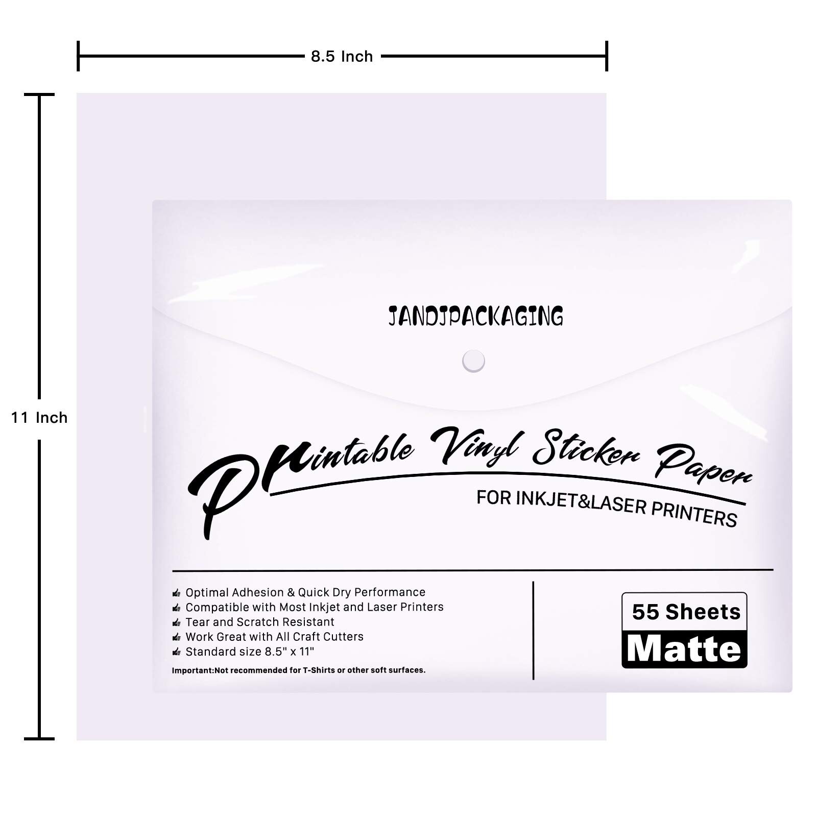 Printable Vinyl for Inkjet Printer – 55 Pack Matte White Printable Vinyl Stic…