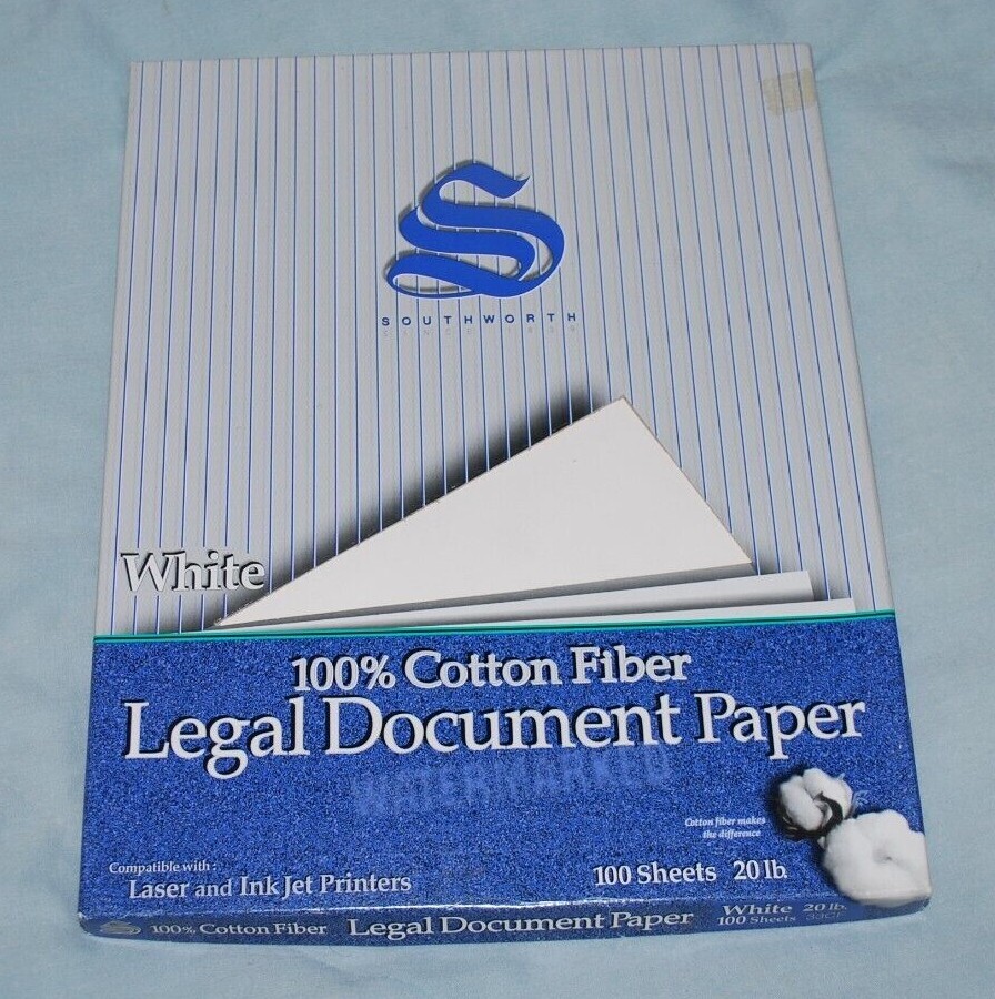 (NEW) Southworth White Legal Document Paper 100 sheets 33CF Ink Jet Laser 20Lb