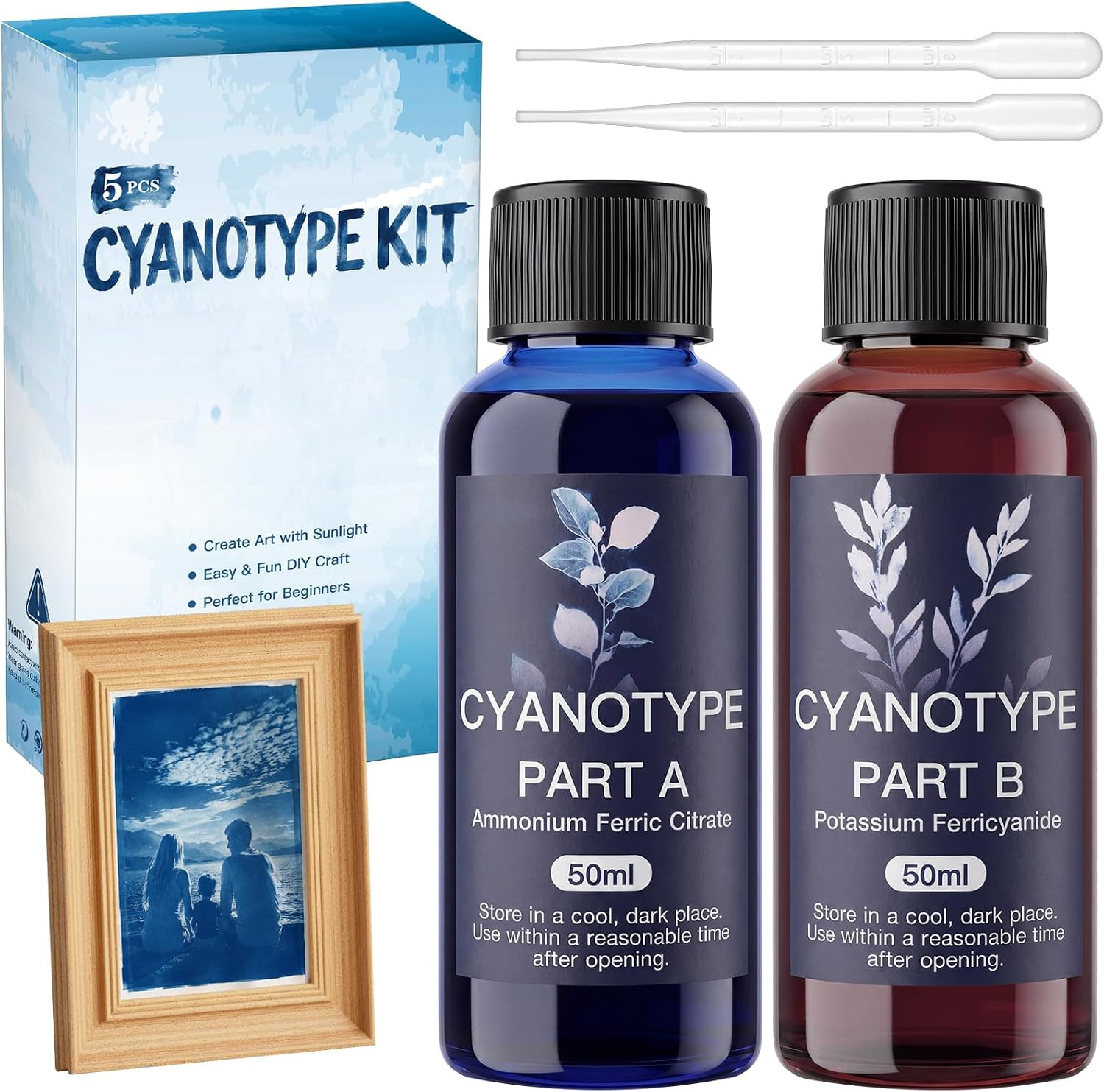 Cyanotype Kit, 5Pcs Cyanotype Solution Set with Cyanotype Part a and B, Sun Prin