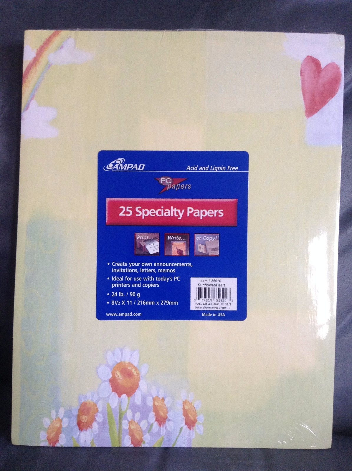 AMPAD SUNFLOWER HEART COMPUTER COPY PAPER WITH GRAPEVINES 25 SHEETS