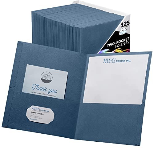 Two-Pocket Folders, 125-Pack, Textured Paper, Letter 125 Folders Dark Blue