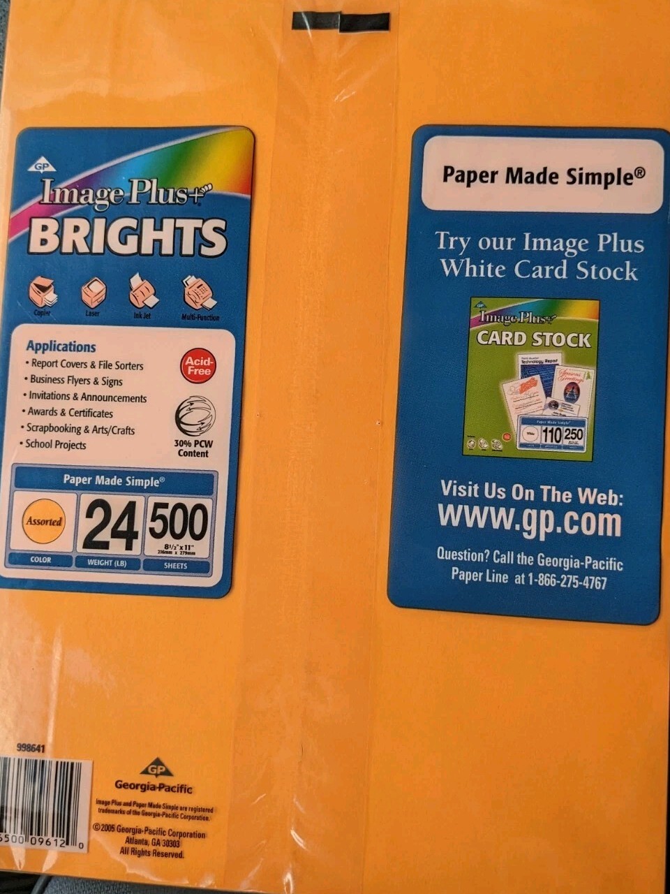 Brights Colored Paper, 8-1/2 x 11, Assortment, 500 Sheets 24 Lb Georgia Pacific