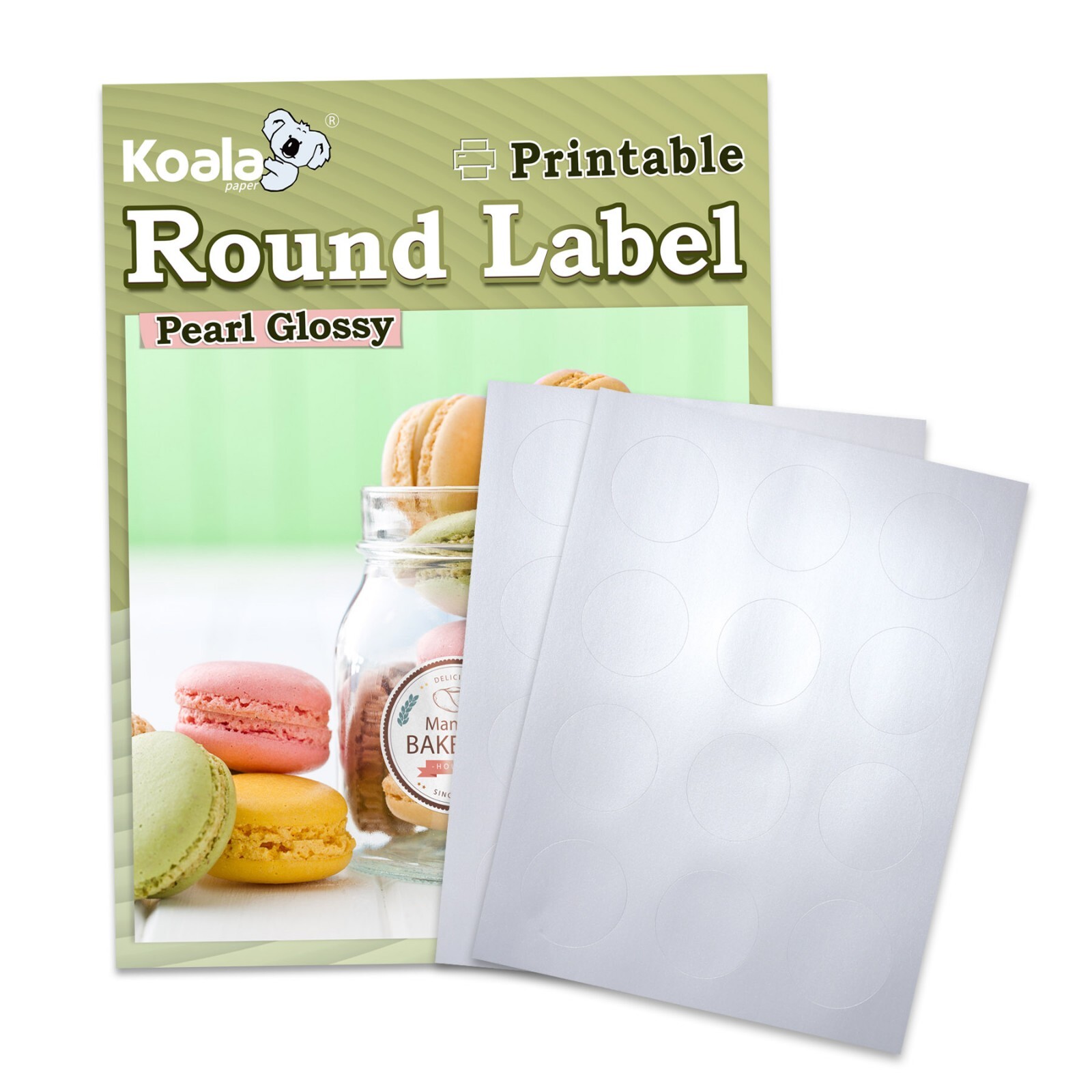 Lot Koala 2 In Round Label Pearl Glossy Sticker Paper for Printers, Circle Label