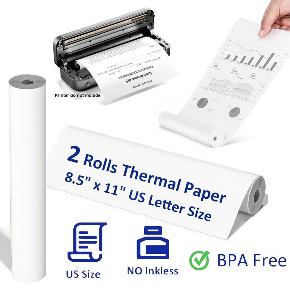 2 RollsThermal Printer Paper 8.5″ x 11″ US Letter Size Quick-Dry Thermal Paper