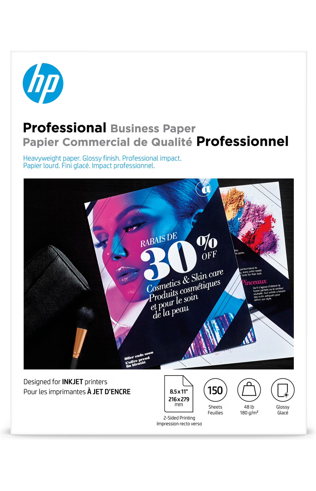 HP Inkjet Brochure Paper 98 Bright 48lb 8.5 x 11 White 150/Pack Q1987A