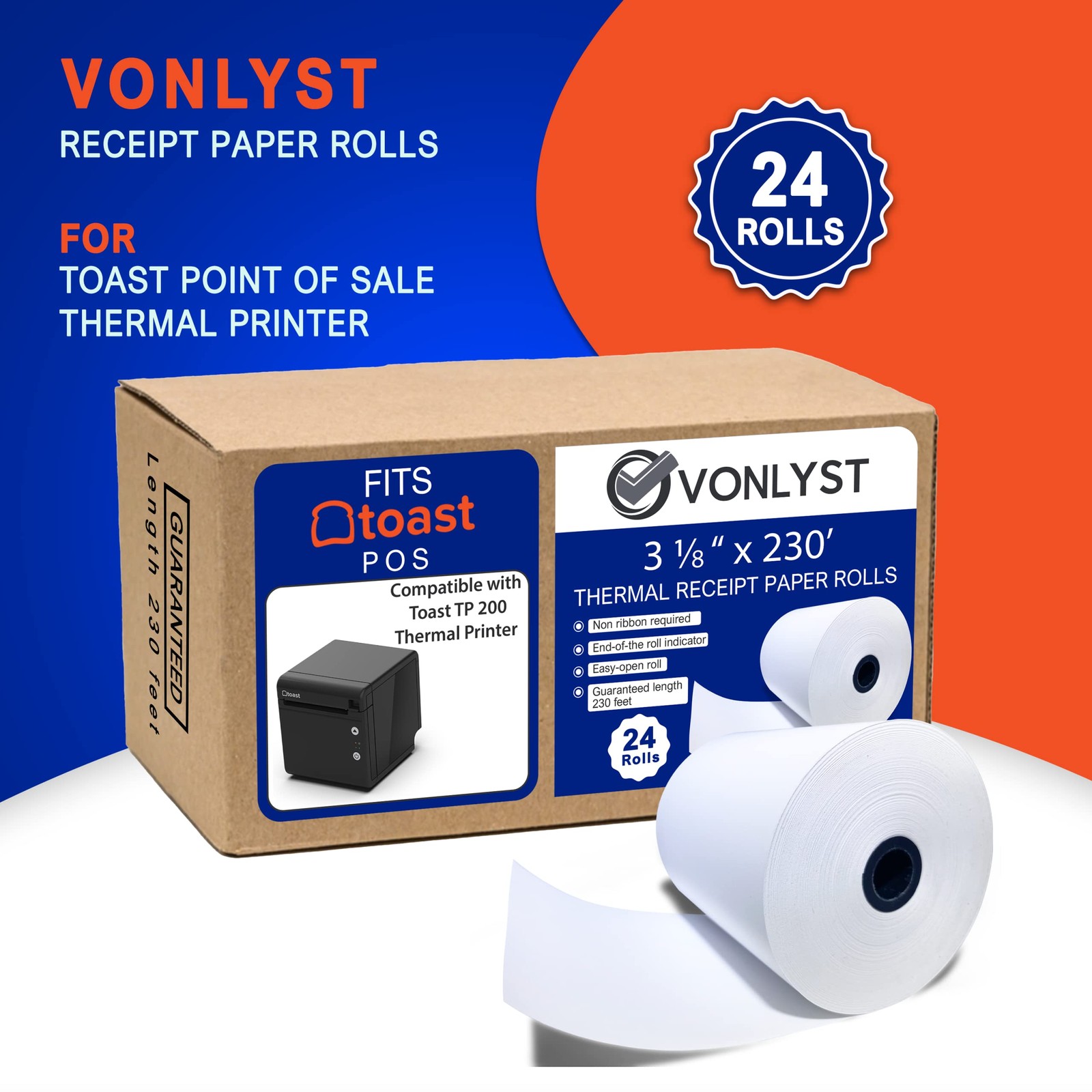 Vonlyst Thermal Paper Roll 3 1/8 inch x 230 feet, White Black Image