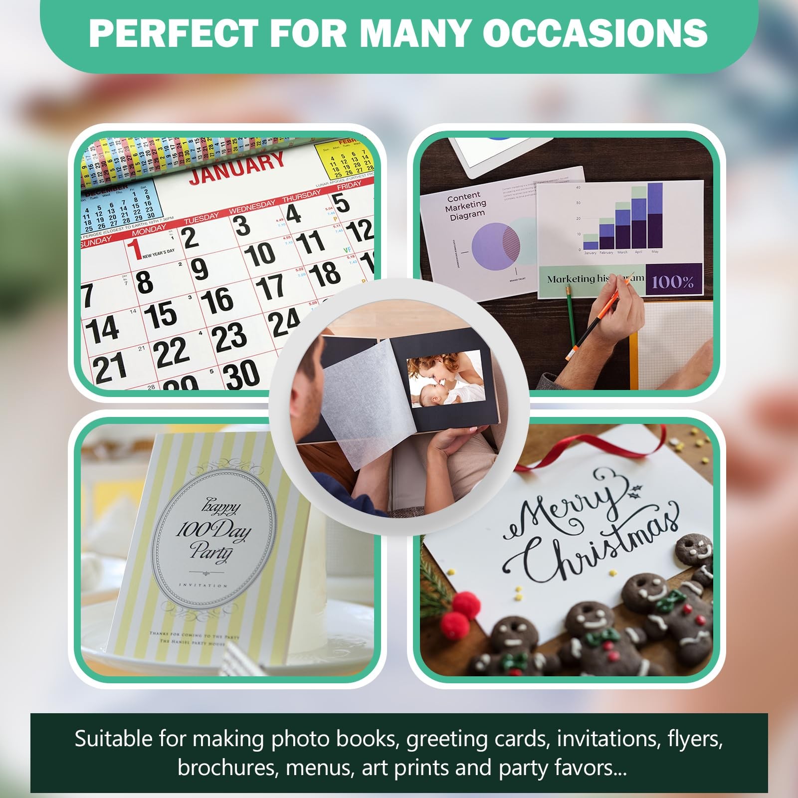 100 Sheets 8.5×11 Inch Glossy Photo Paper Inkjet Printer 200GSM US Letter