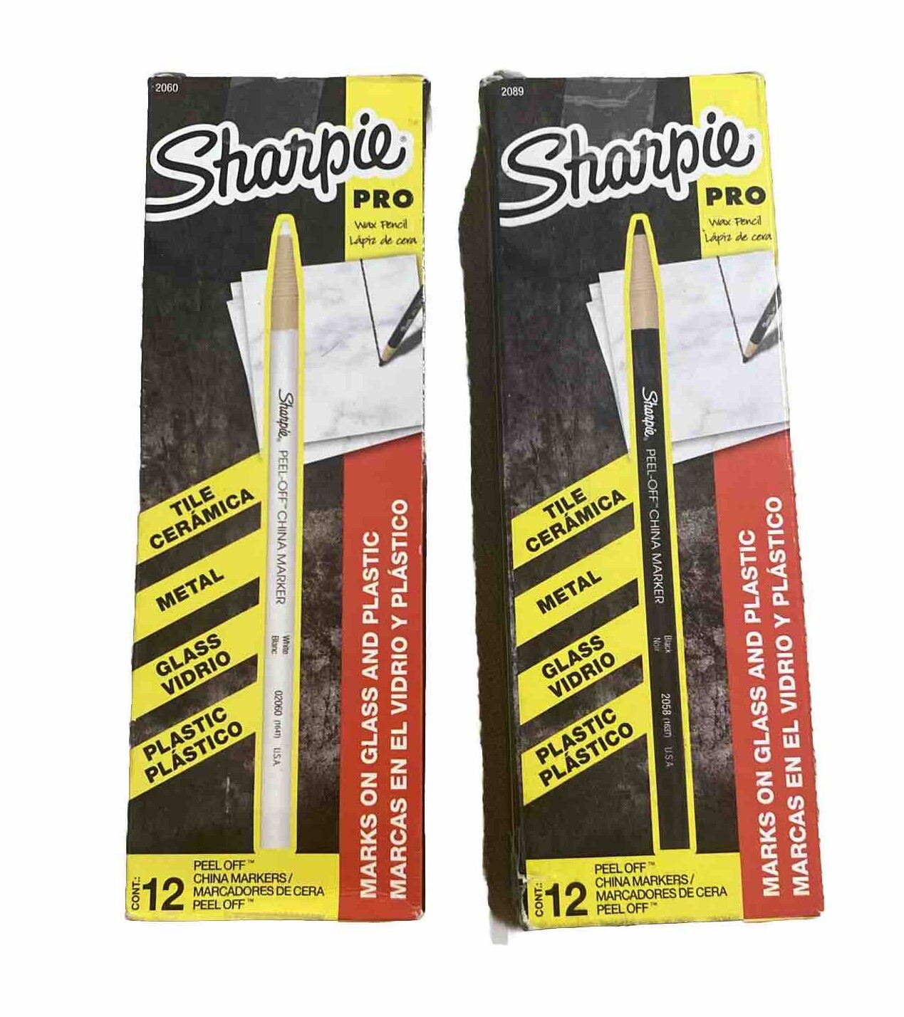 (QTY 2 BOXES = 24) Sharpie Peel-Off Markers, White And Black Writes on Glass