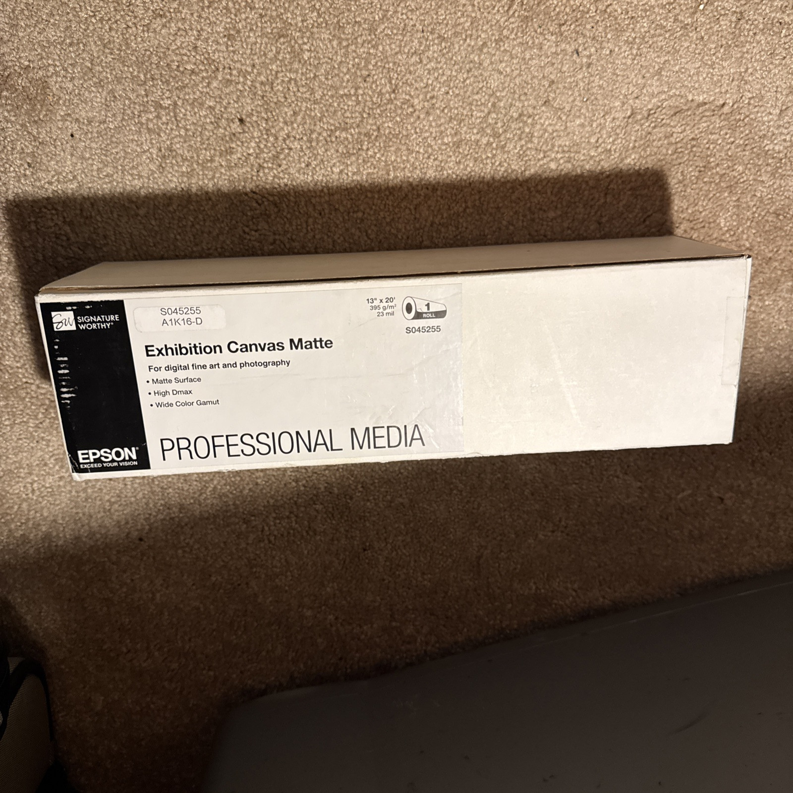 Epson S045255 Exhibition Canvas Matte Archival Inkjet Paper (13″ x 20′ Roll)