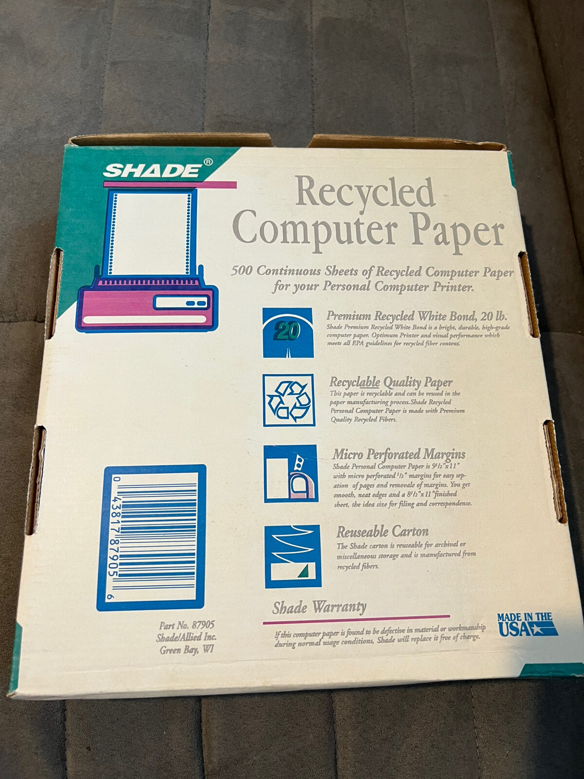 Vtg Shade Dot Matrix Computer Printer Paper Continuous Track Feed 100 Pg 9.5 x11