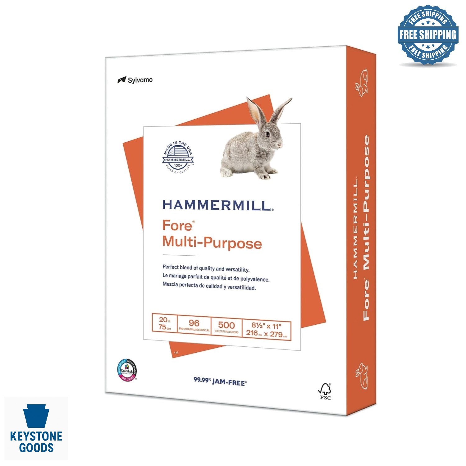 Fore Multi-Purpose 20lb Copy Paper, 8.5×11, 500 Sheets, Bright White