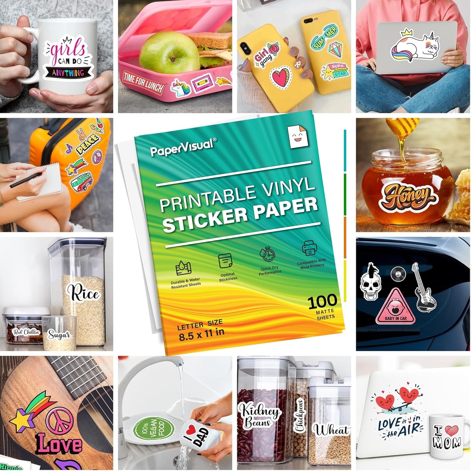 Premium Printable Vinyl Sticker Paper for Inkjet and Laser Printer – 100 Whit…