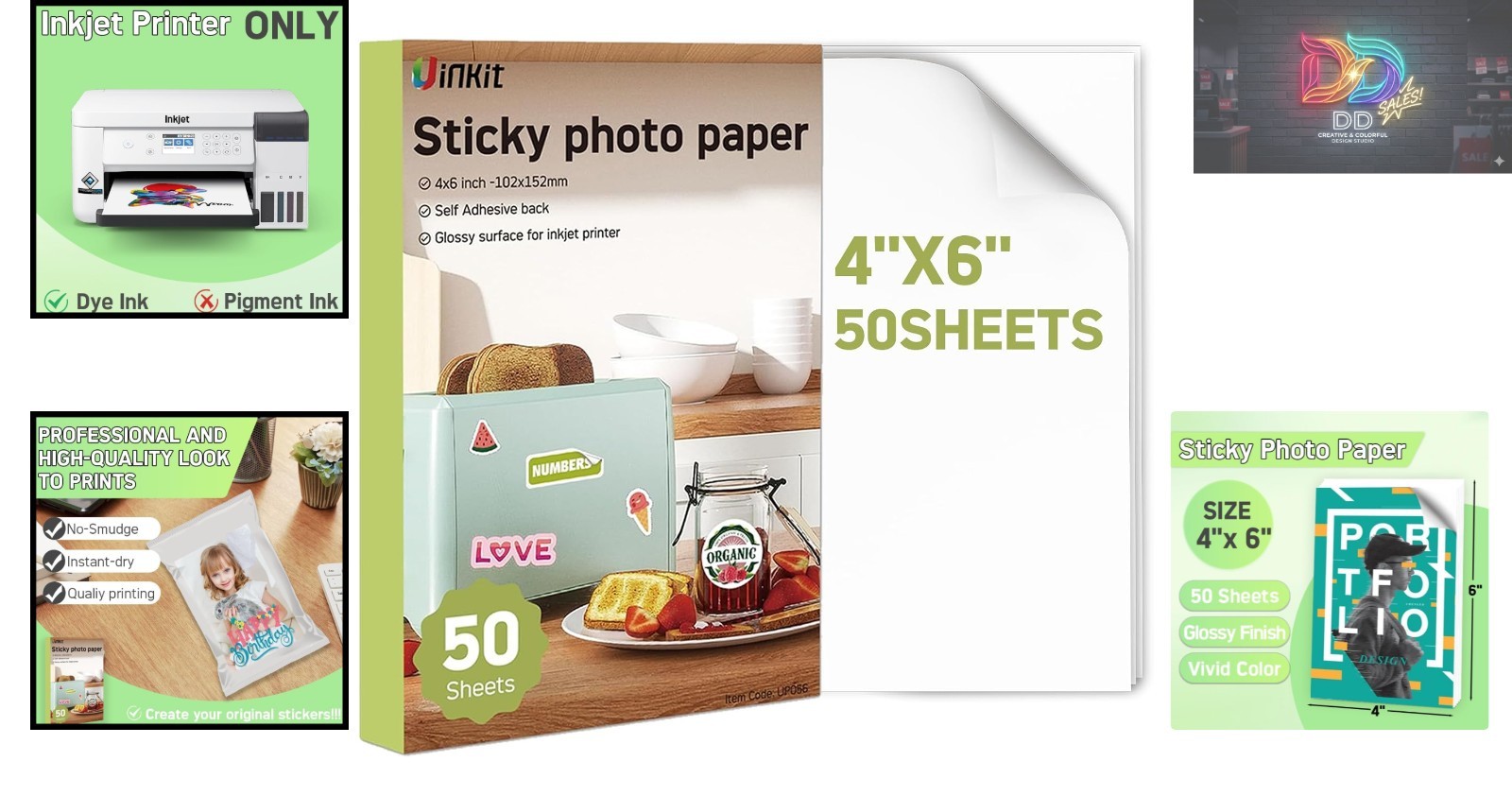Vivid Glossy Inkjet Printable Sticker Paper, 4×6 Inches, 50 Sheets