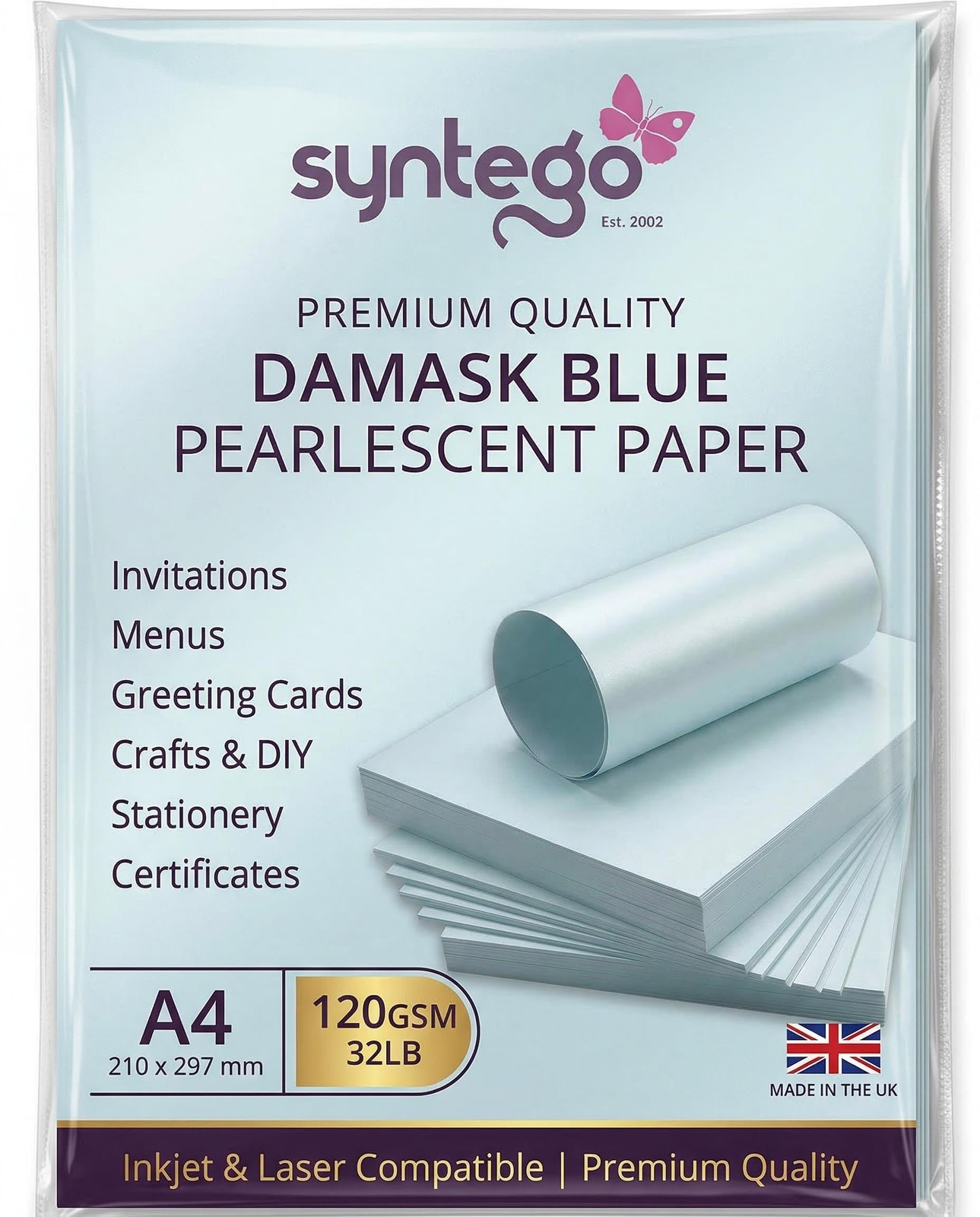 Baby Blue Pearl Paper A4 120gsm Double-Sided, 20 Sheets