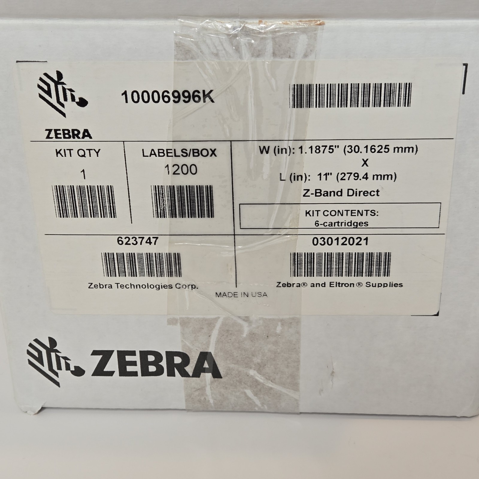 Lot of 6 ZEBRA 10006996K Z-Band 1.19″ X 11″ Direct Wristband Cartridge