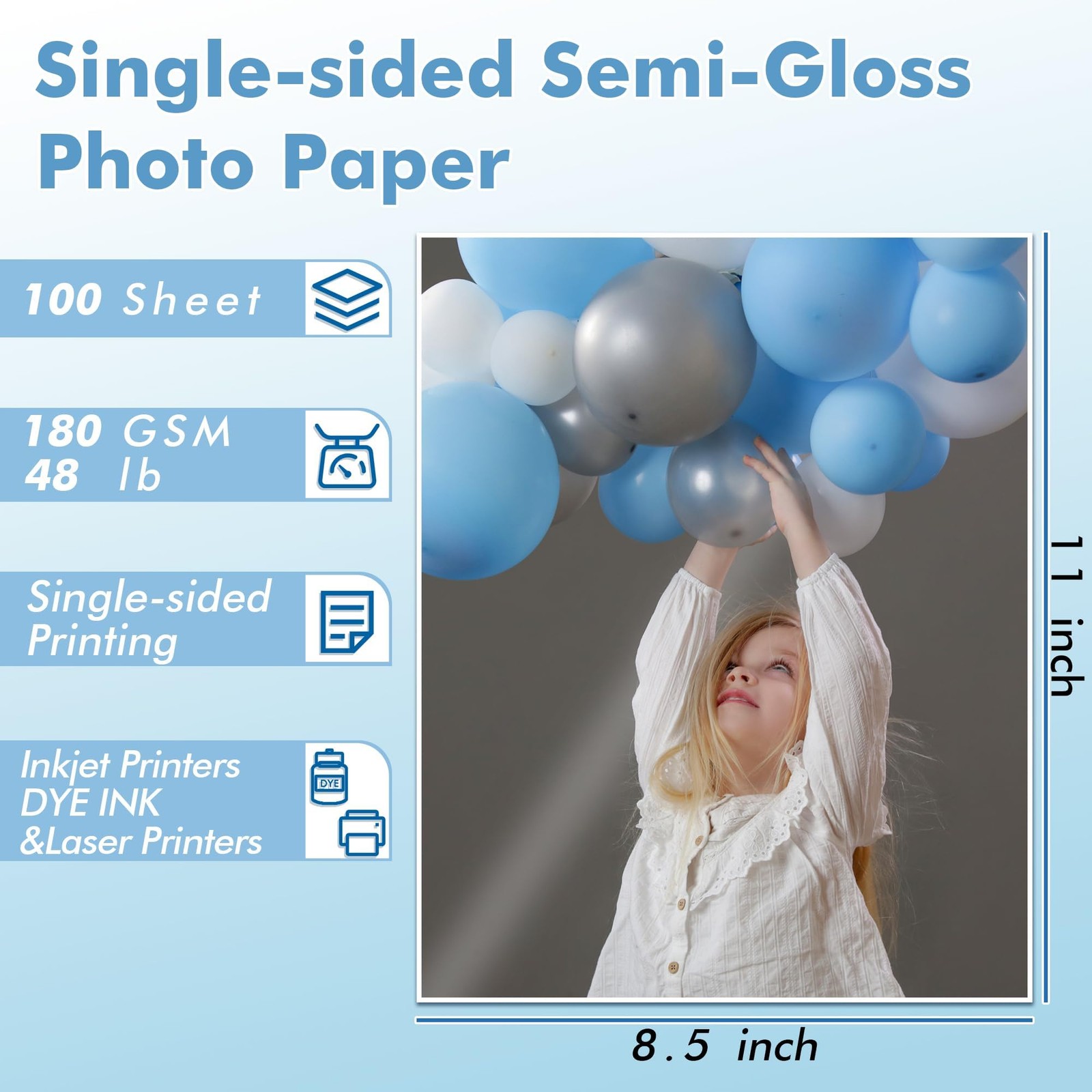 Koala Semi Gloss Photo Paper 8.5X11 Inches 100 Sheets For Inkjet Laser 48LB