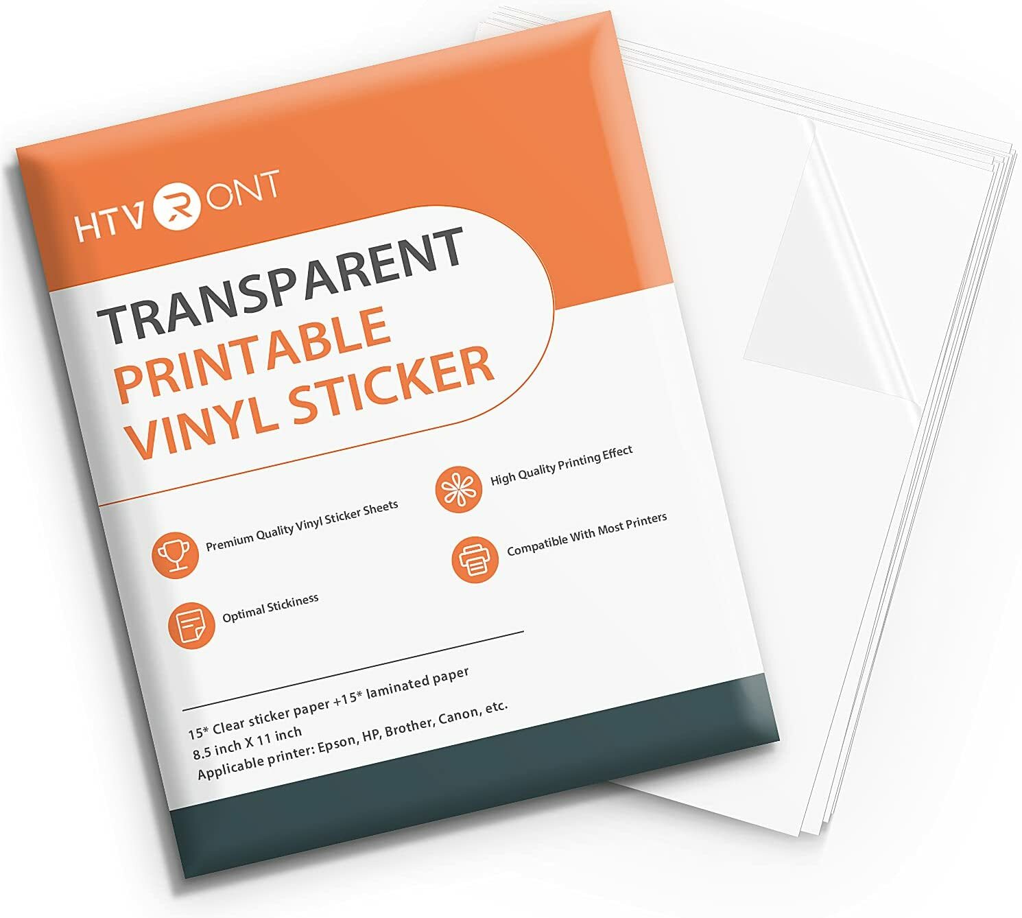 HTVRONT 15x Inkjet Printable Transparent Clear Vinyl Sticker Paper 8.5″x11″