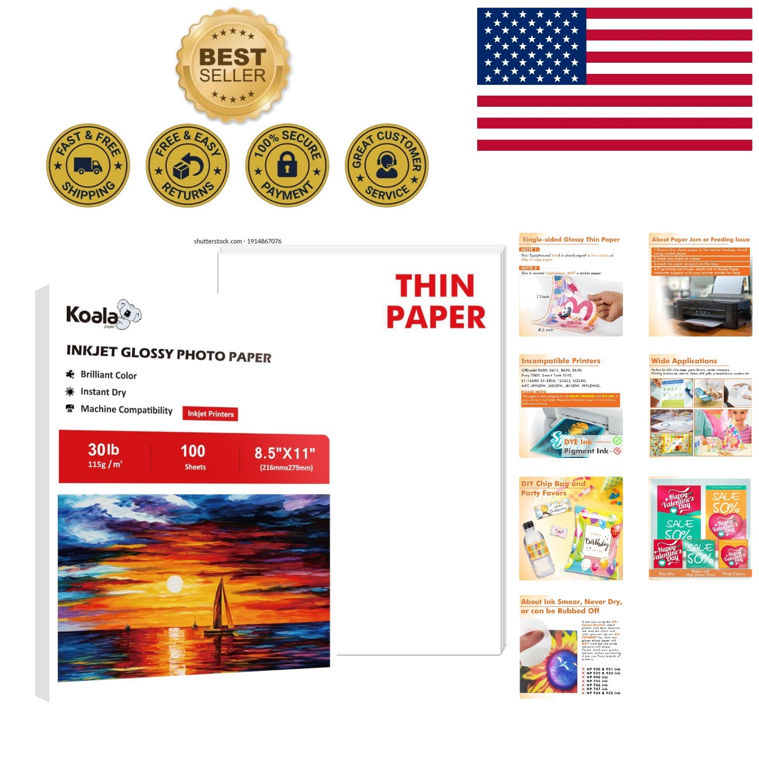 Brilliant Colors with Koala Glossy Inkjet Paper 8.5×11 – 100 Sheets Fast-Drying