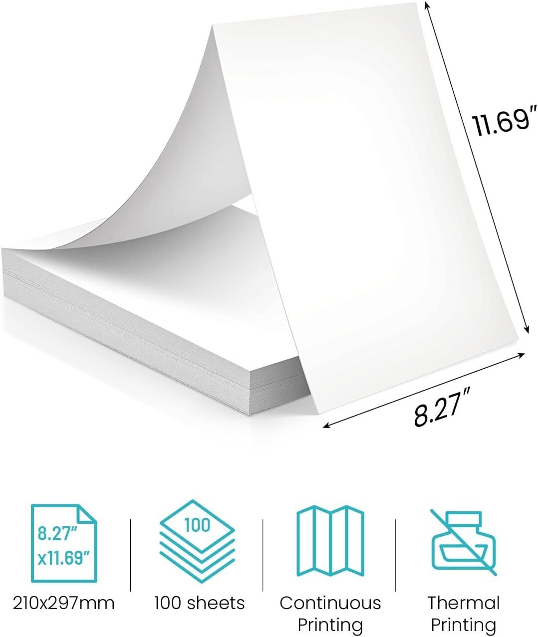 200PCS Thermal Paper A4 Foldable for Portable Printer For Phomemo M08F MT800