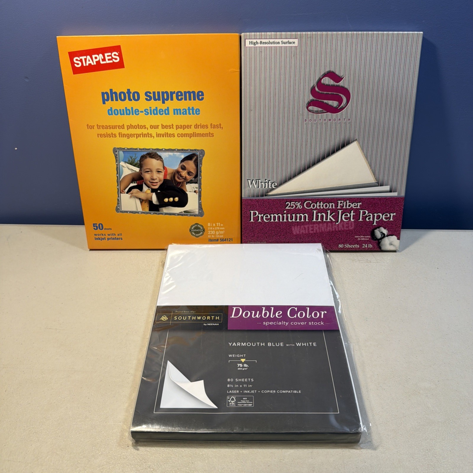 Specialty Printer Paper Lot: Staples Photo Supreme Matte & Southworth CoverStock