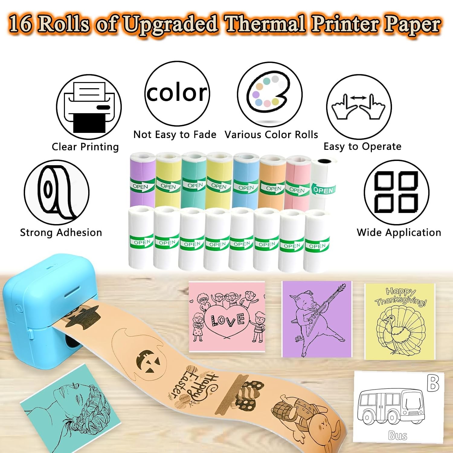 Thermal Sticker Paper – 16 Rolls Mini Printer Paper for Mini Sticker Printer, Se