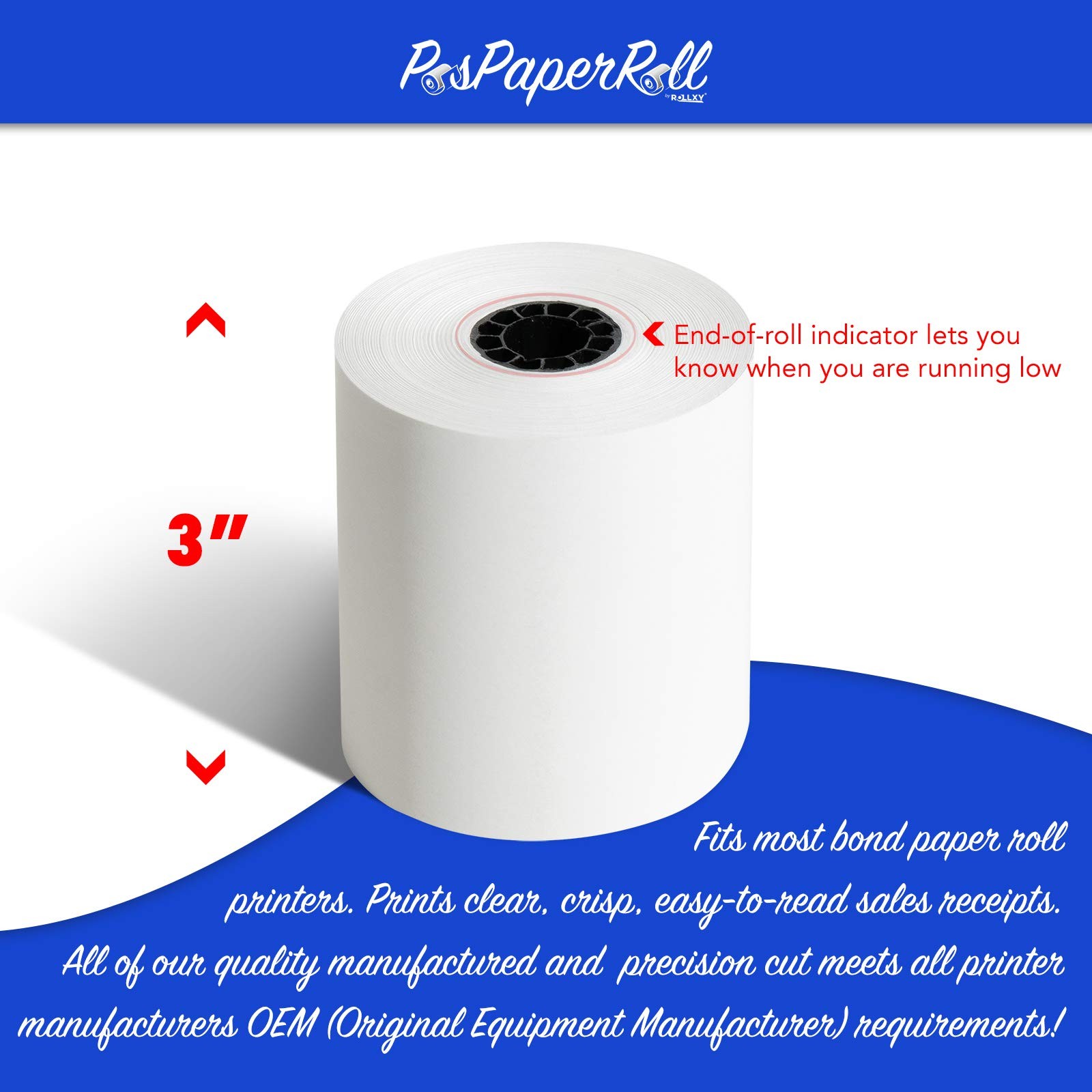 3″ x 165′ CASH REGISTER ROLLS,1 PLY BOND PRINTER x 1-Ply Bond, White