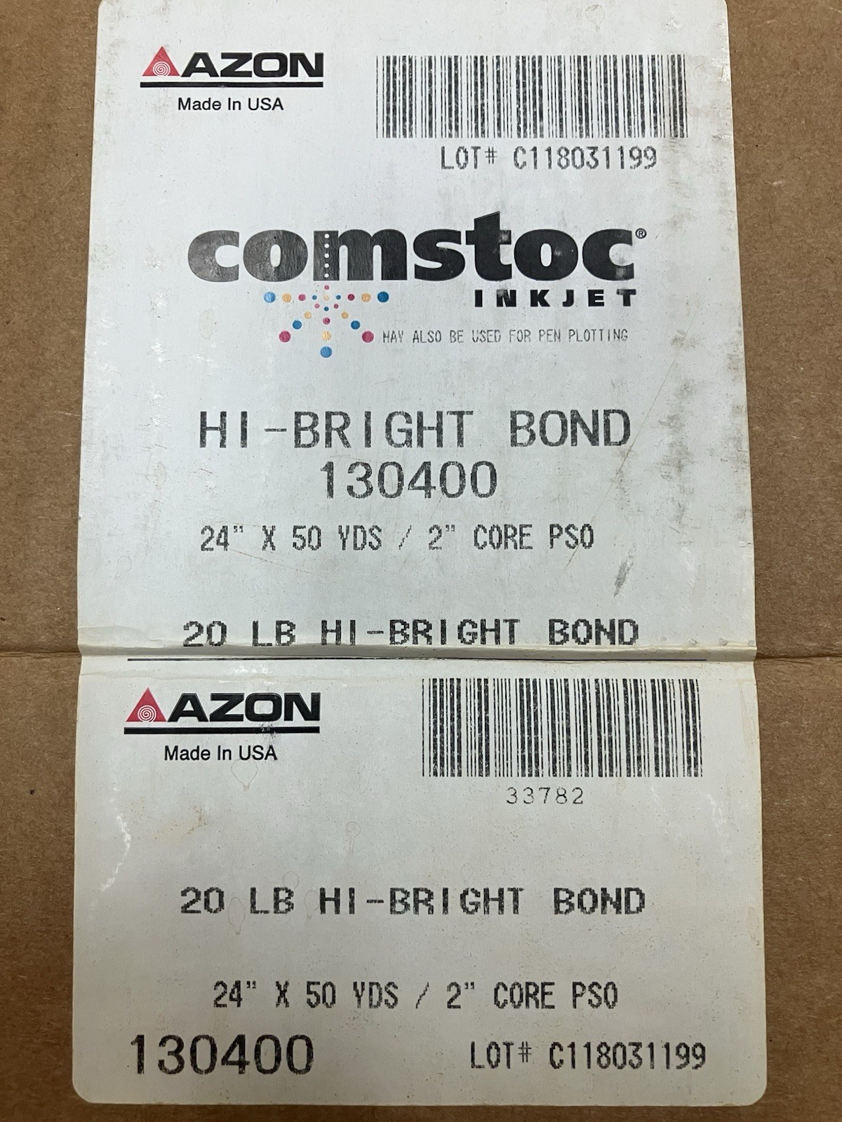 20 LB HI-BRIGHT BOND PLOTTER PAPER 24” X 150’ / COMSTOC INKJET / AZON / 4 ROLLS