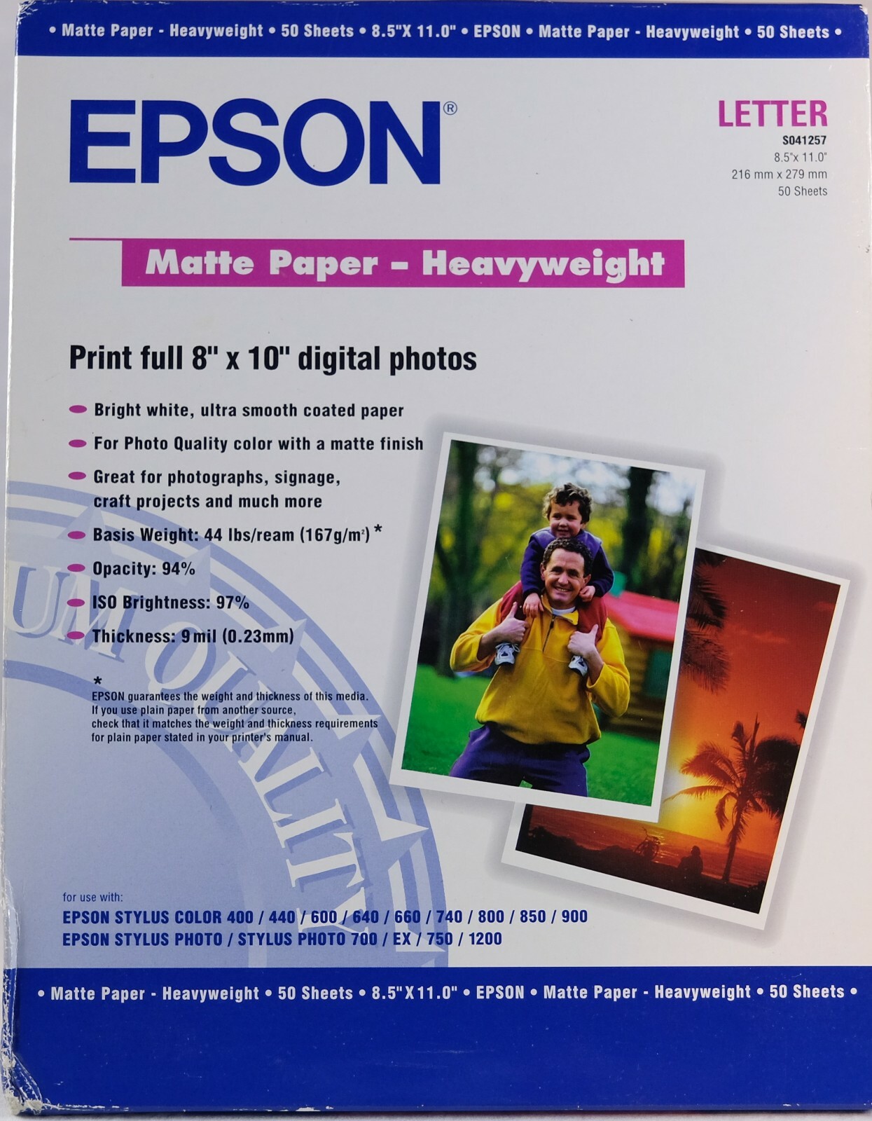Epson S041257 Matte Paper Heavyweight Letter 8.5″ X 11″ – 50 Sheets