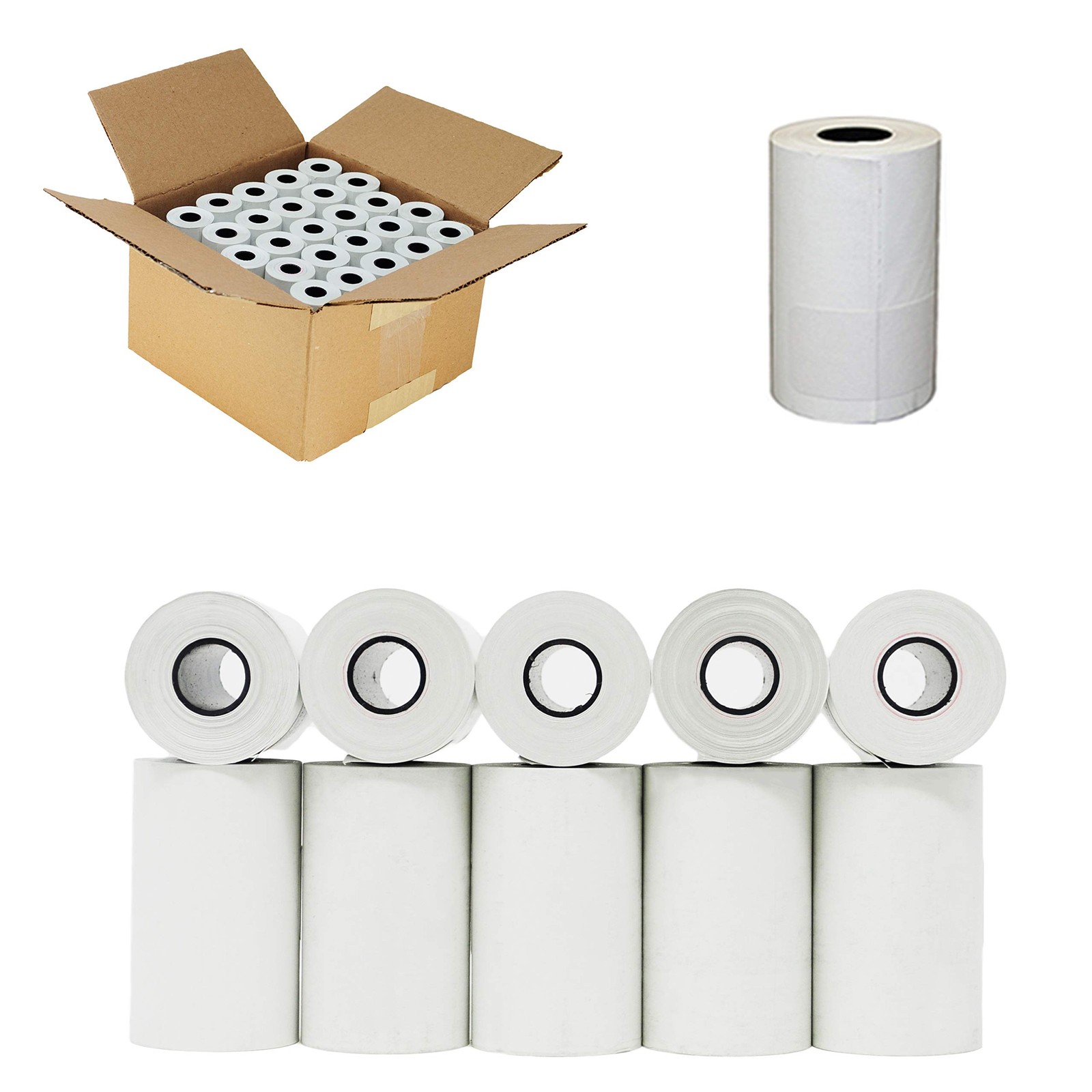 (50 Rolls) 2 1/4 x 55 Thermal Paper Rolls (57mm x 30mm) For 50 Rolls, White