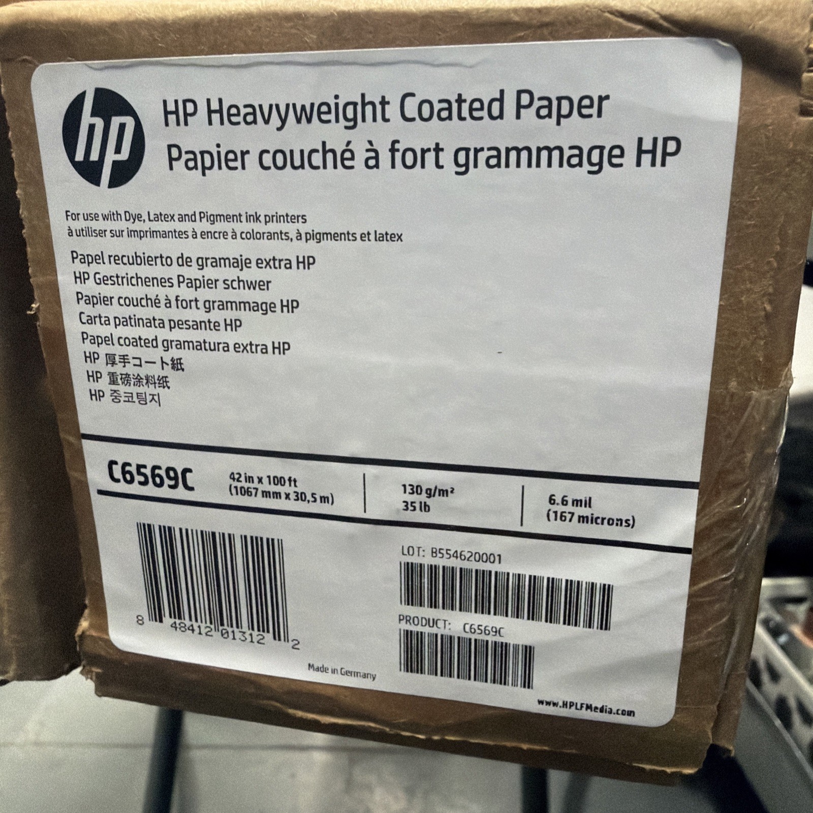 New Sealed, HP C6569C, Heavyweight Coated Paper, 42 In X 100 Ft, 35lb, 6.6 Mil