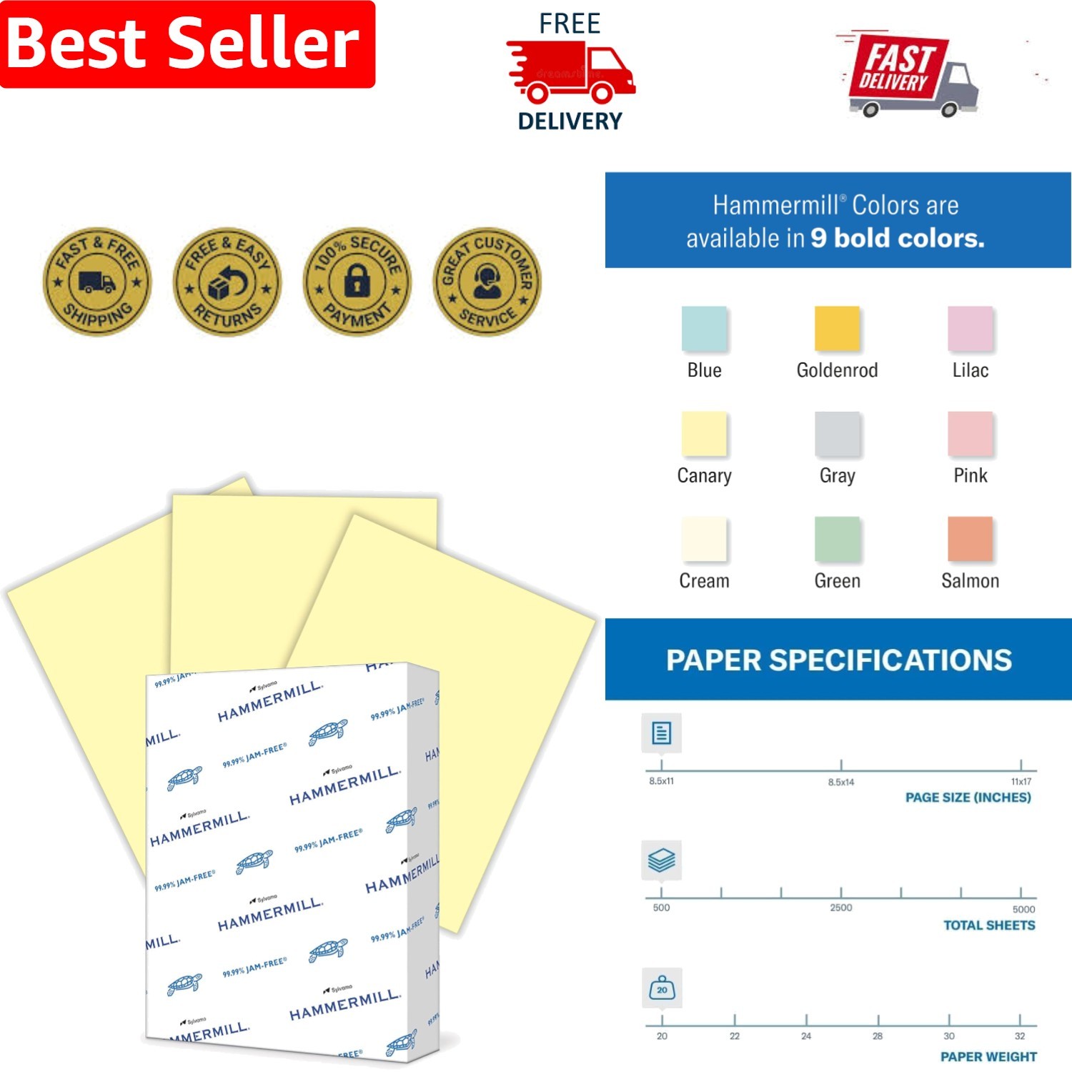 500 Sheets of Smooth 20 lb Canary Printer Paper, 8.5 x 11 – Perfect for Projects