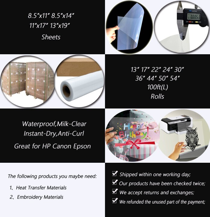 Silk Screen Printing Film 54″ X 100′ Waterproof Inkjet Instant Dry Transparency