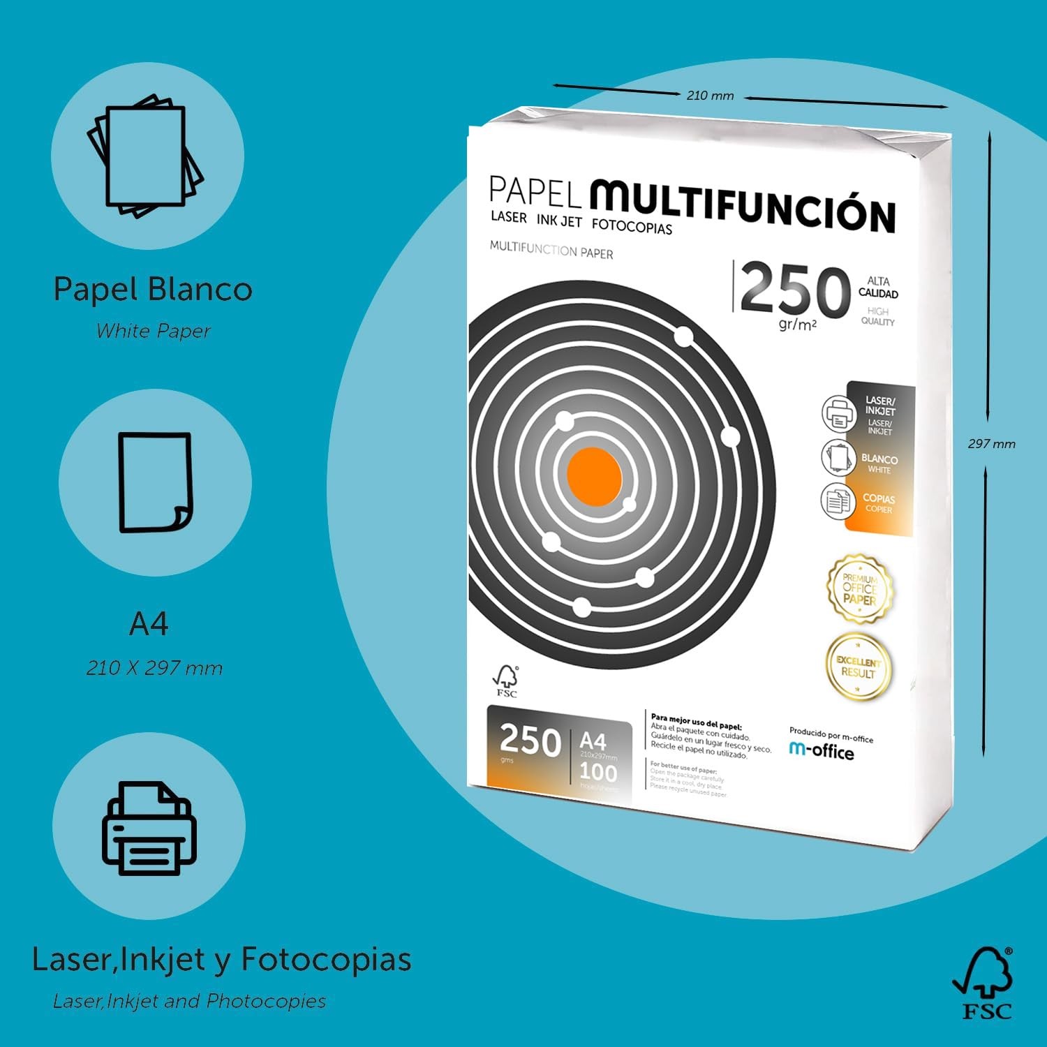 Folios A4, 250g, 100 Sheets, Multipurpose Paper, Printer, Laser and Inkjet Prints…