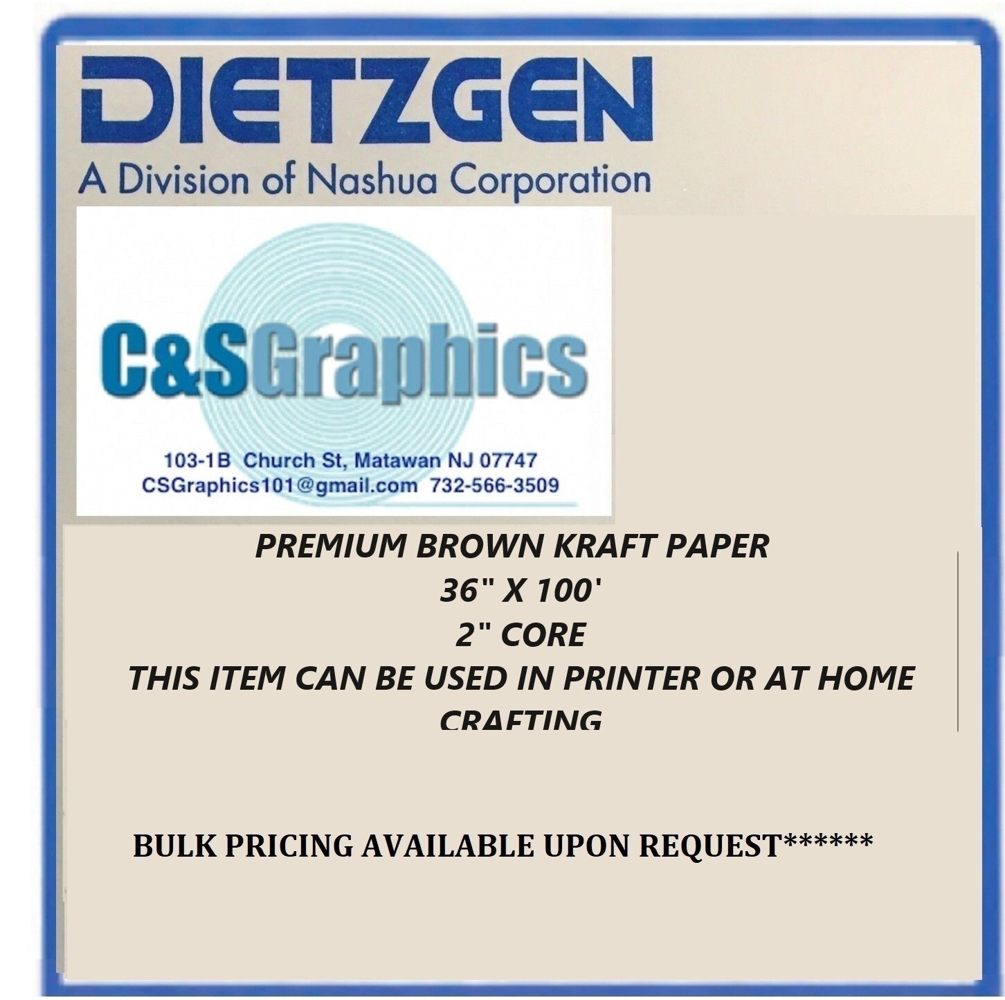 Brown Kraft Paper Roll INKJET – 36″ x 100 ft 2″ core USE IN PRINTER OR AT HOME!