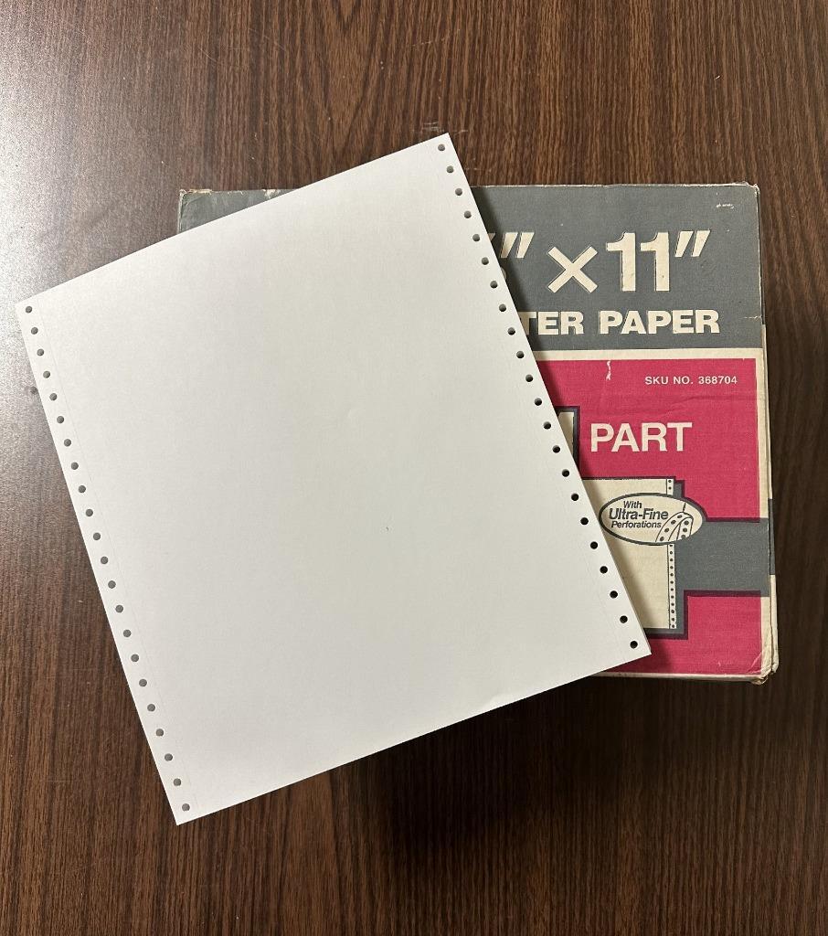 100 Sheets White Tractor Feed Continuous Printer Paper Dot Matrix