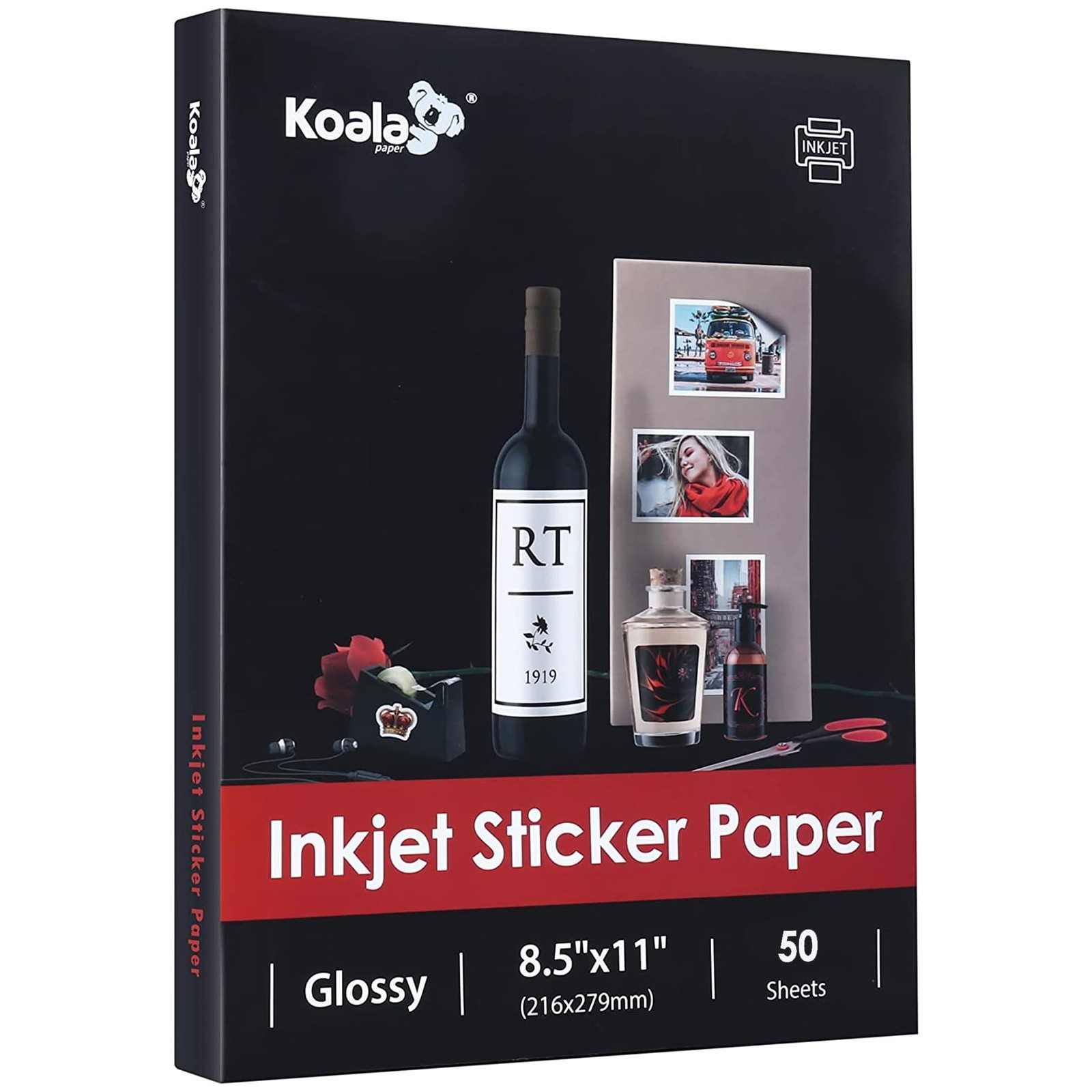 (50 Sheets) Koala Glossy Sticker Paper for Inkjet Printer, Printable Sticker Pap