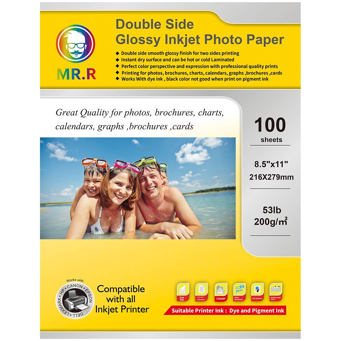 100 PCS Double Side Glossy Inkjet Photo Paper 8.5×11 Inch 53lb 200gsm Print