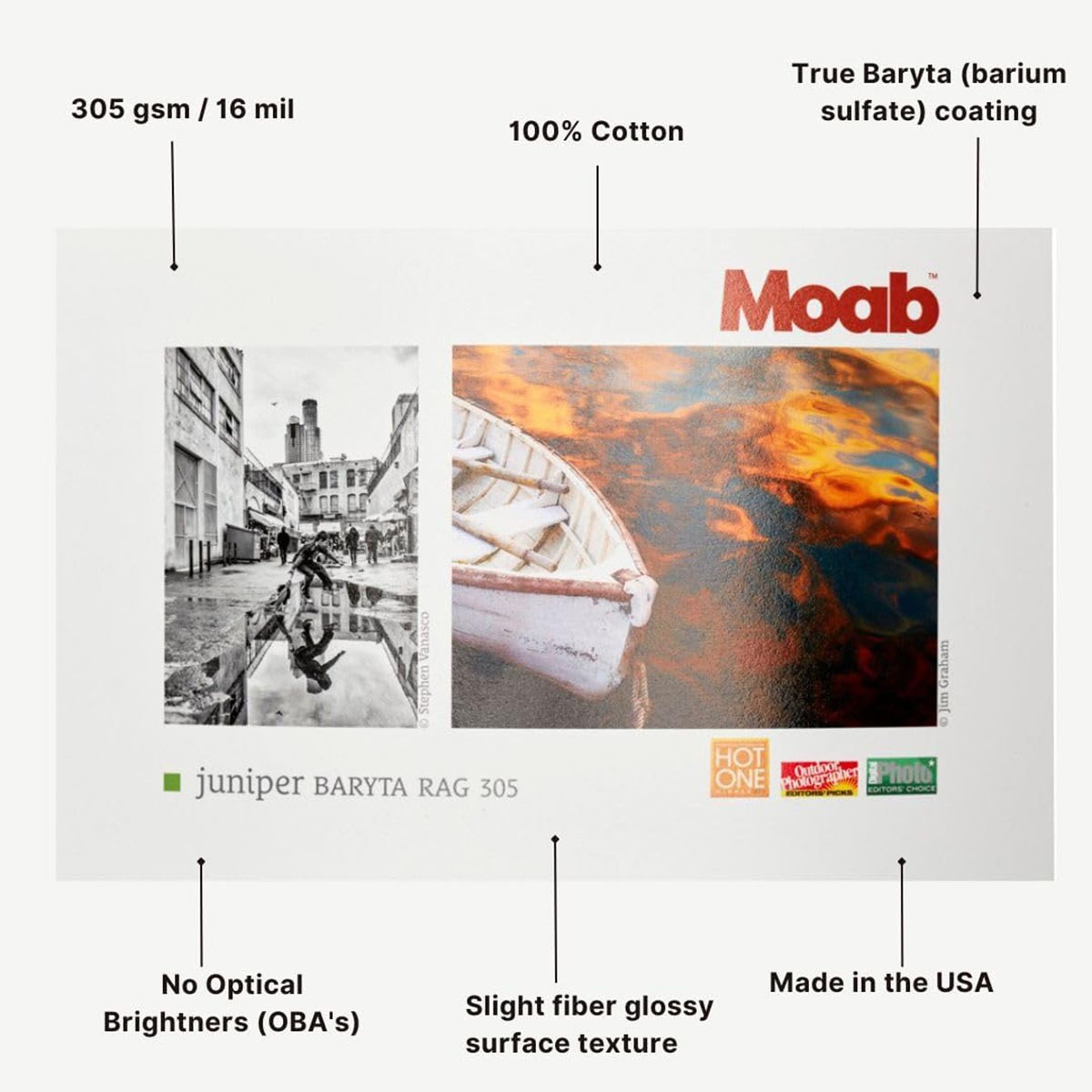 Moab Juniper Baryta Rag Glossy Fine Art Inkjet Print Paper, 8.5×11″, 305gsm, 25