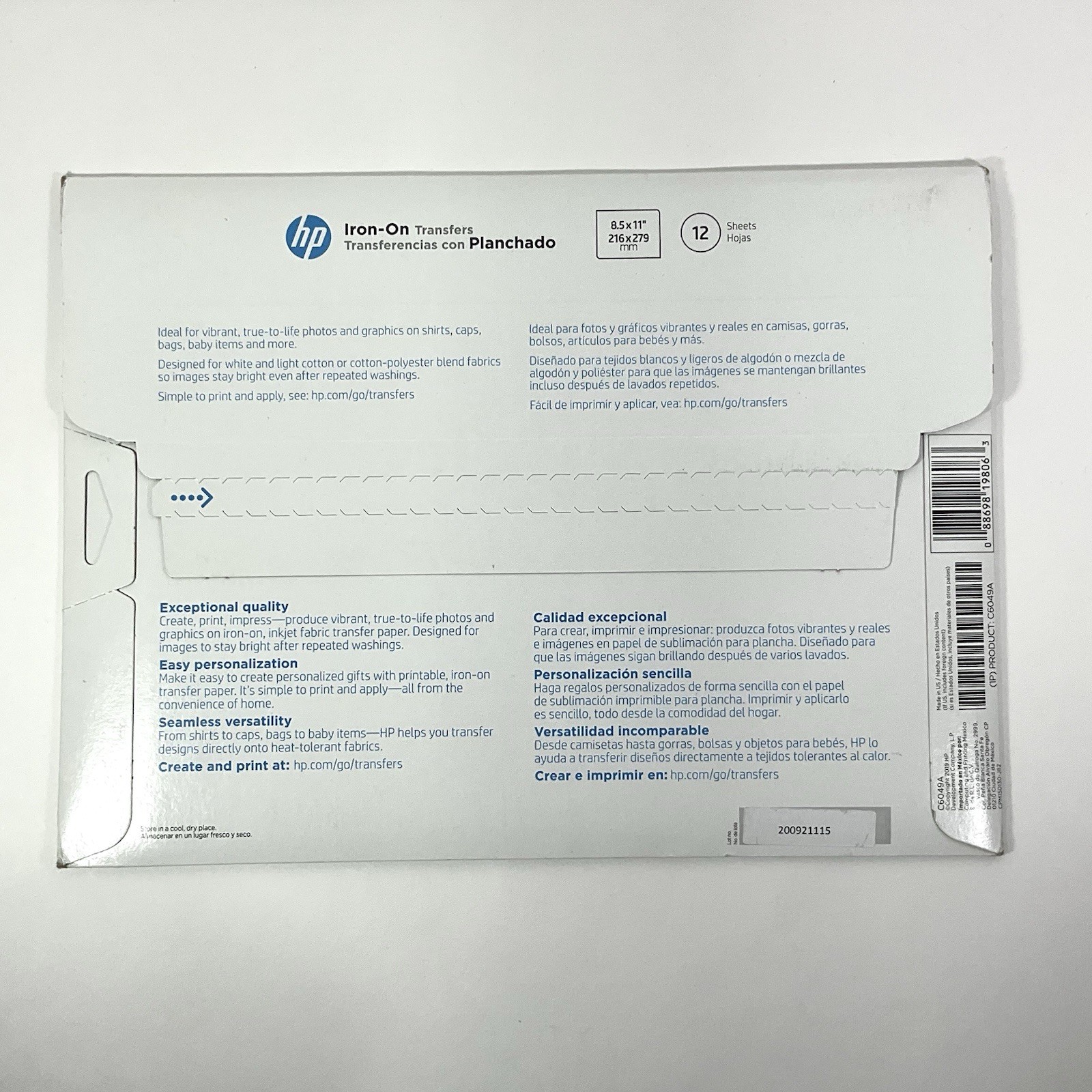 HP Iron-On Transfer Paper 12 Sheets INKJET (8.5″ x 11″) C6049A SEALED