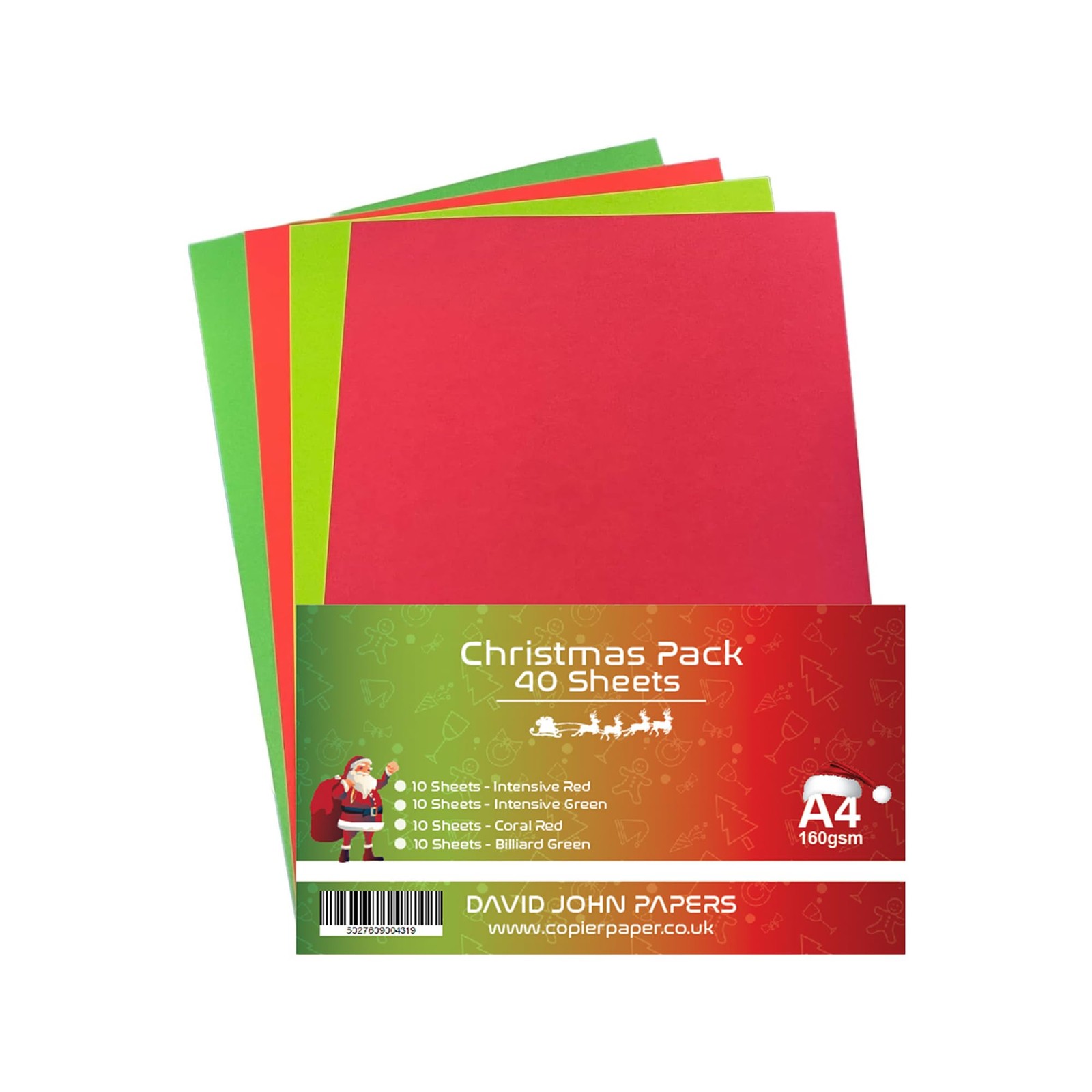 Christmas Cards, 160gsm, A4, Red/Green, 40 Sheets Per Colour, 10 Sheets