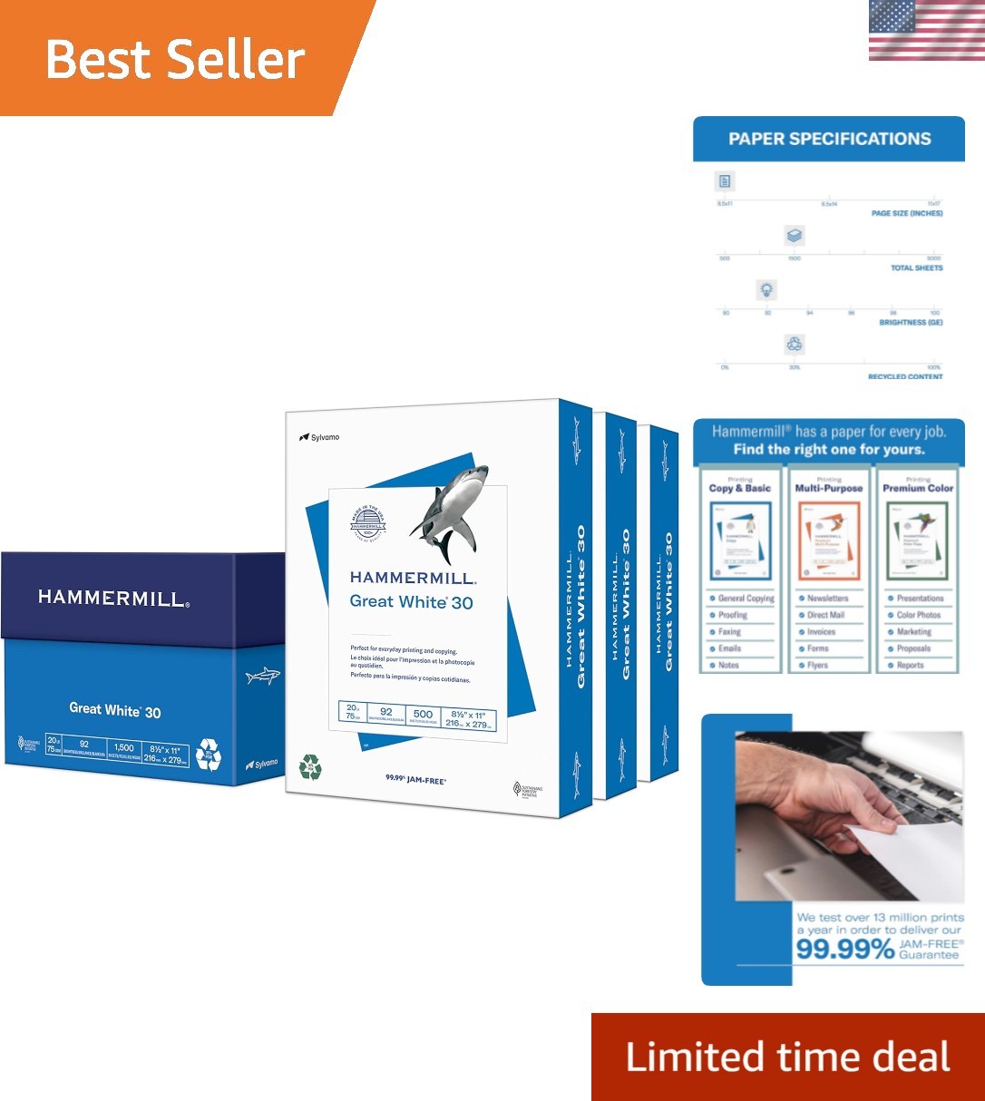 Sustainable 30% Recycled Paper – 8.5×11, 1500 Smooth Sheets for High Contrast